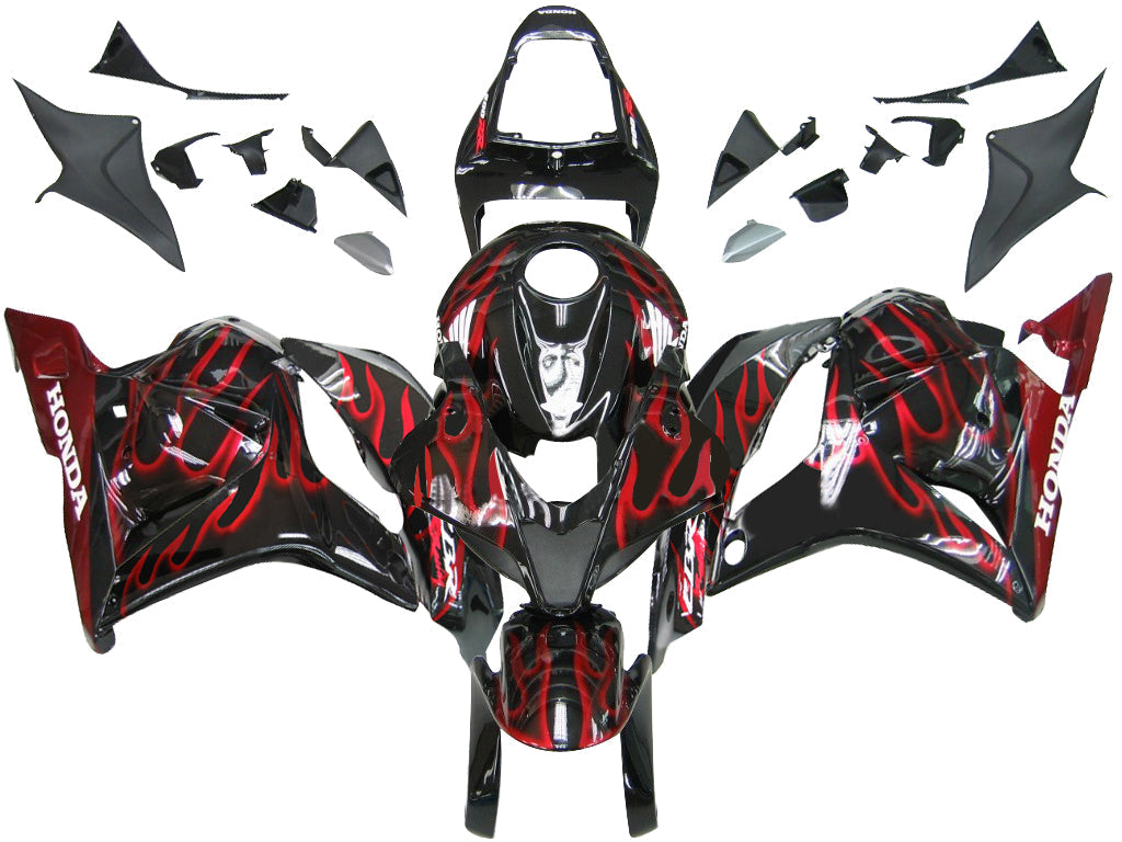 2009-2012 Honda CBR 600 RR Black & Red Flame Racing Fairings Generic