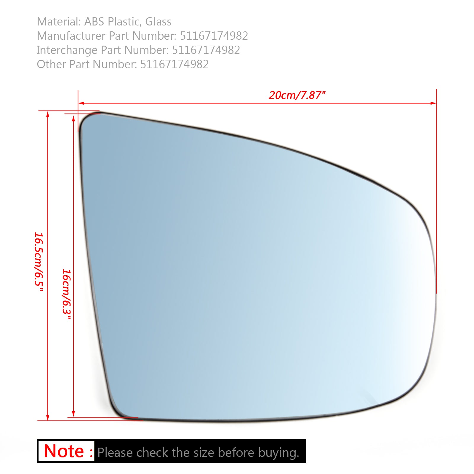 Rechts Verwarmde Zijspiegel Blauw Glas Voor BMW X5 X6 E70 E71 E72 2008-2014 Generiek