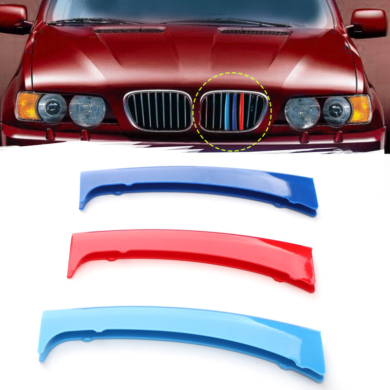 3PCS Front Grille Cover Insert Trim Clips Decal Trip For BMW X5 E53 1999-2003