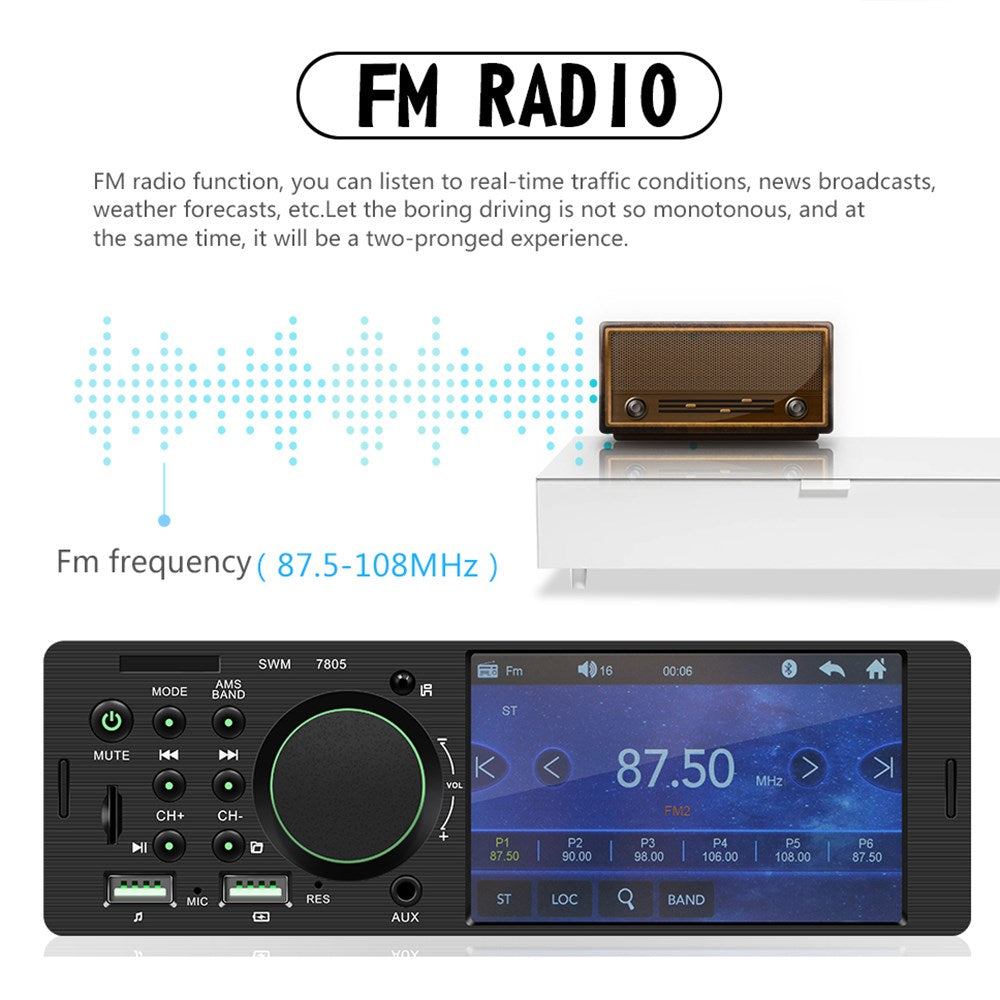 4,1" Single DIN bil MP5-spiller berøringsskjerm FM stereoradio Bluetooth + kamera