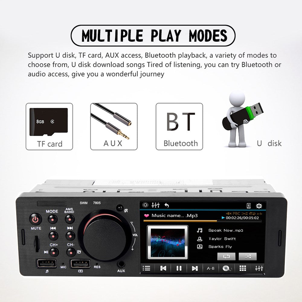 4,1" Single DIN bil MP5-spiller berøringsskjerm FM stereoradio Bluetooth + kamera