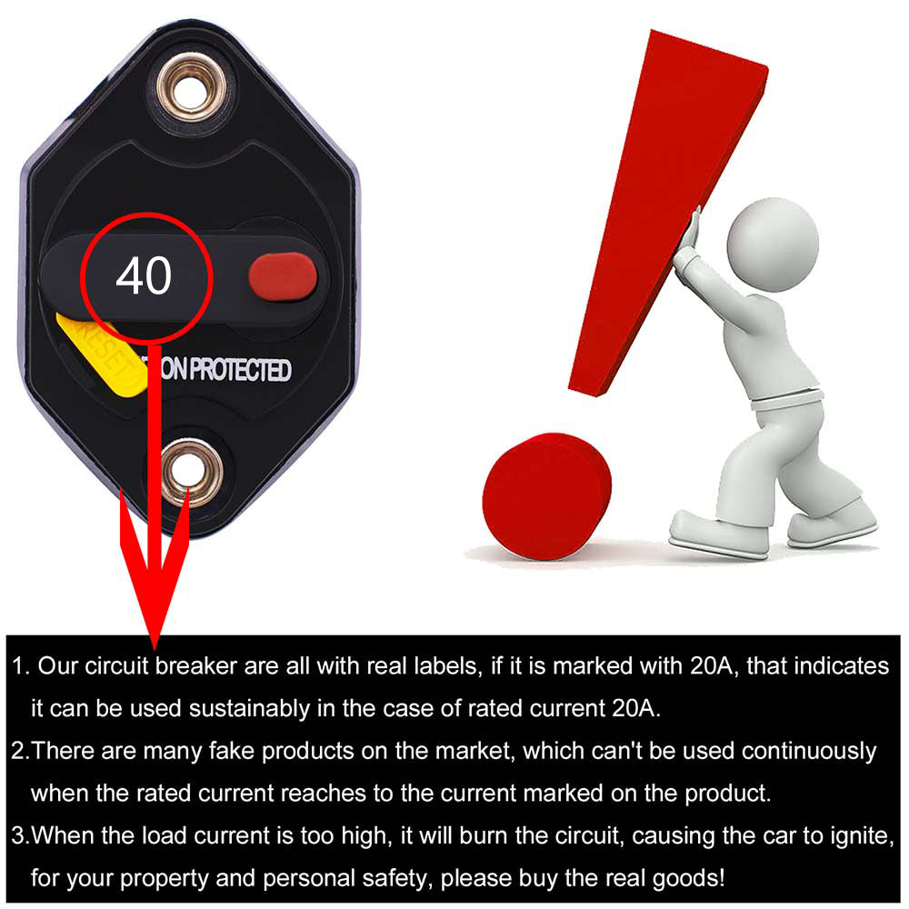 Disjoncteur stéréo 40A, interrupteur de fusible de remplacement et de réinitialisation pour Audio de voiture et Marine
