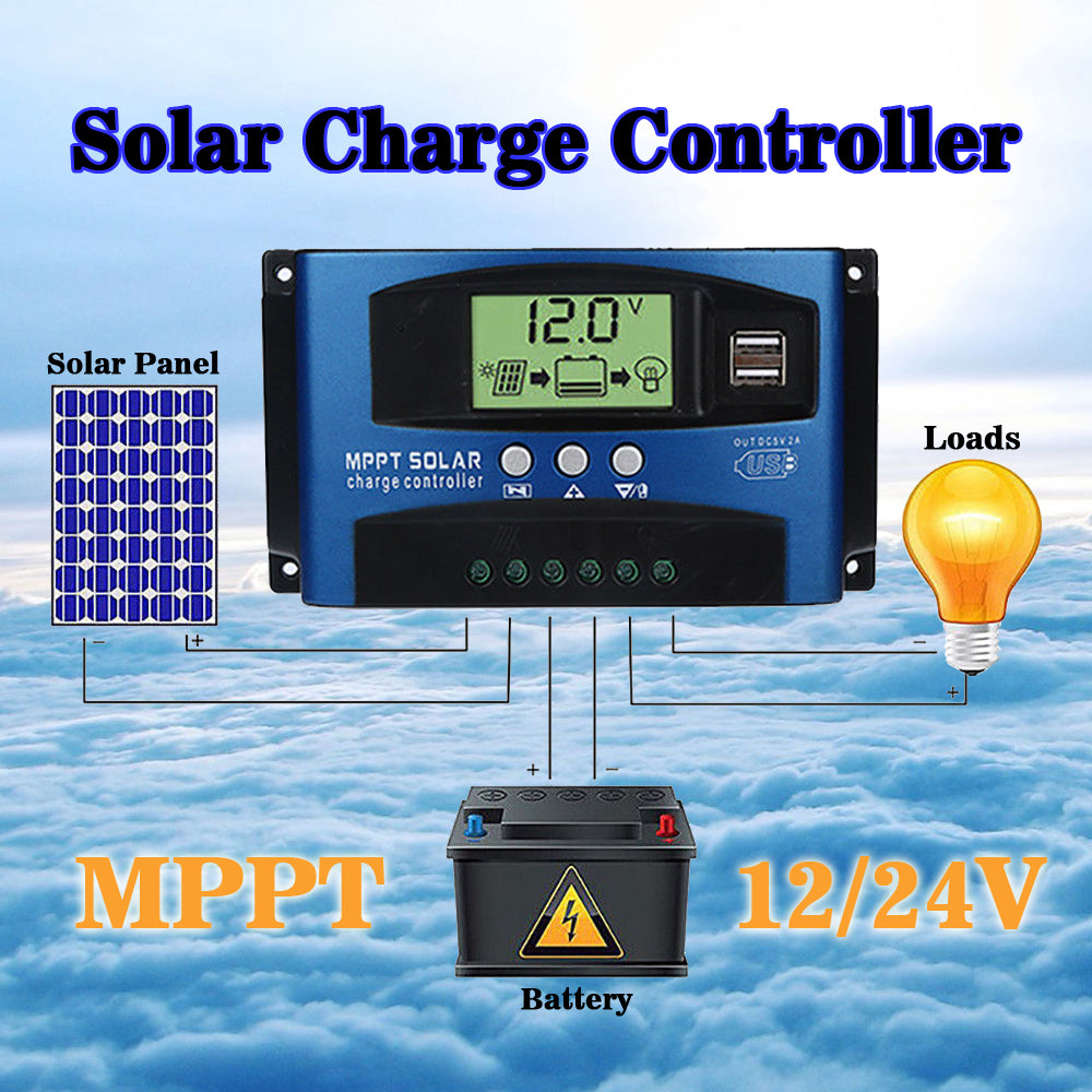 30/40/50/60/100A MPPT Solar Panel Regulator Charge Controller 12V/24V Auto Focus Tracking