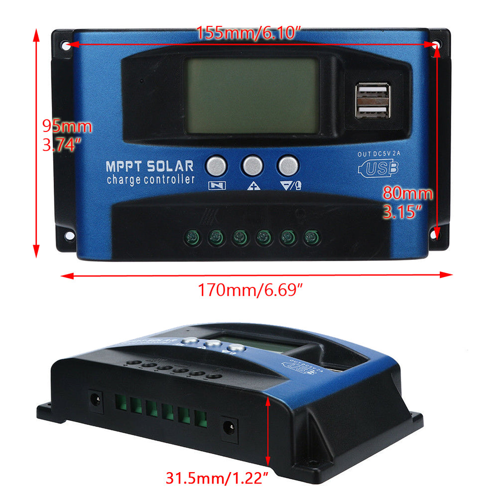 30/40/50/60/100A MPPT Solar Panel Regulator Charge Controller 12V/24V Auto Focus Tracking