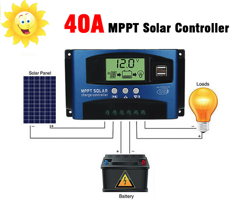 Contrôleur de Charge de régulateur de panneau solaire MPPT 30/40/50/60/100A 12 V/24 V suivi de mise au point automatique