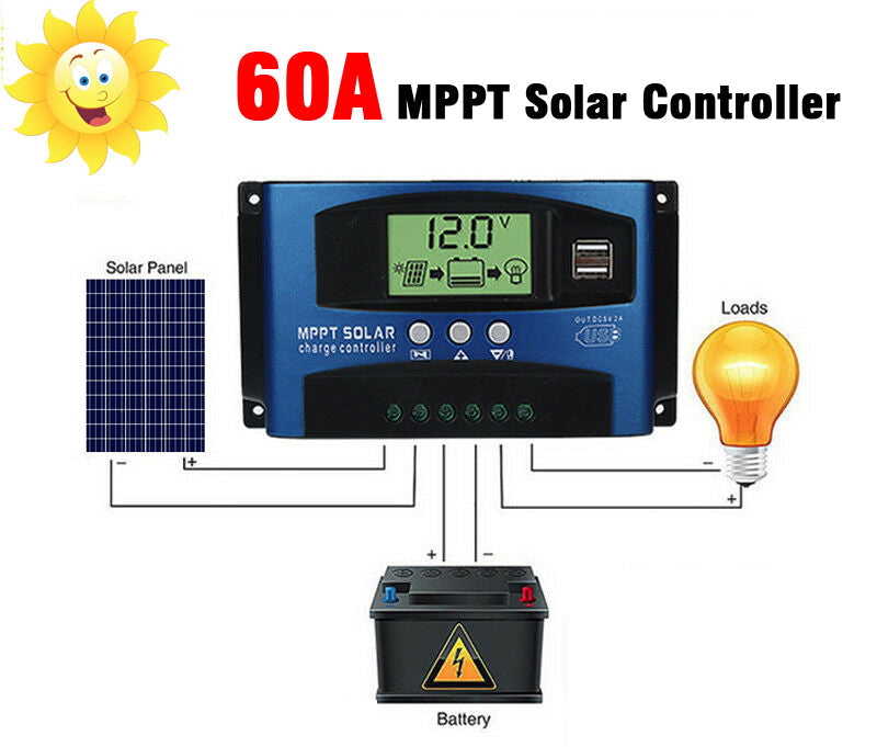 30/40/50/60/100A MPPT Solar Panel Regulator Charge Controller 12V/24V Auto Focus Tracking