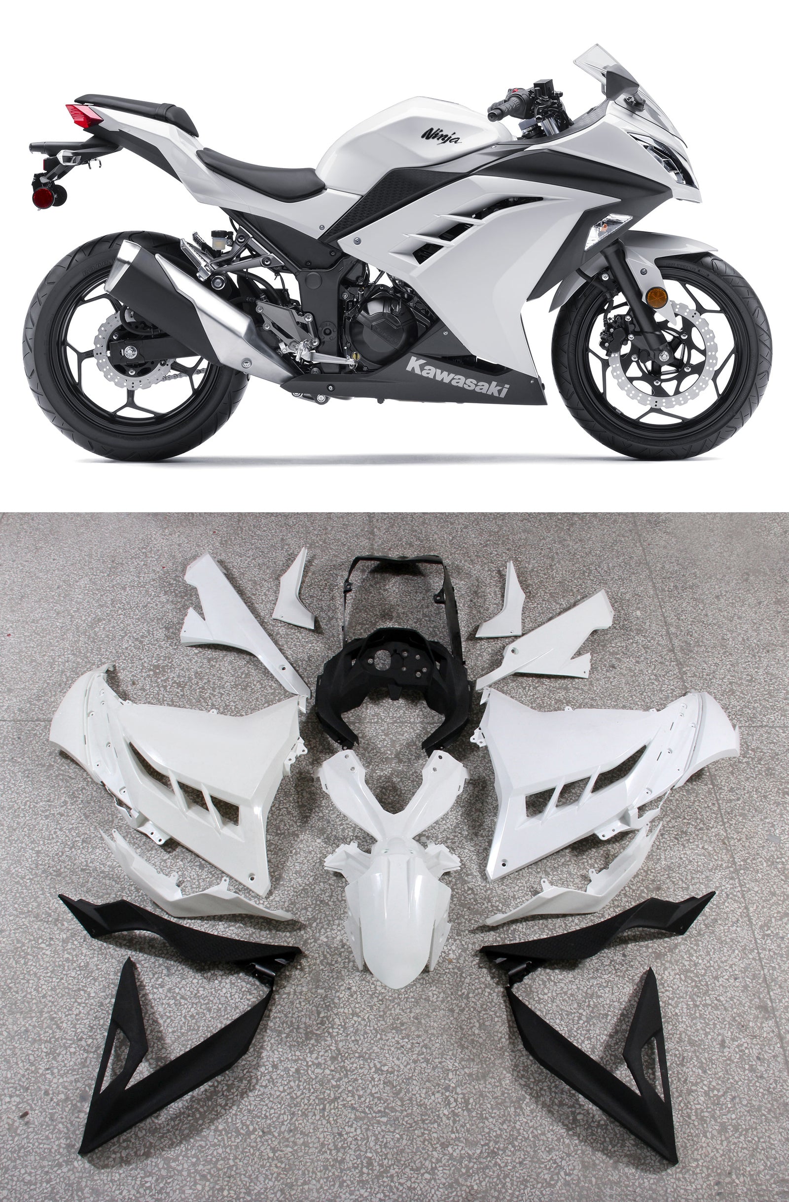 2013-2017 Kawasaki EX300R White&Black Fairing Kit