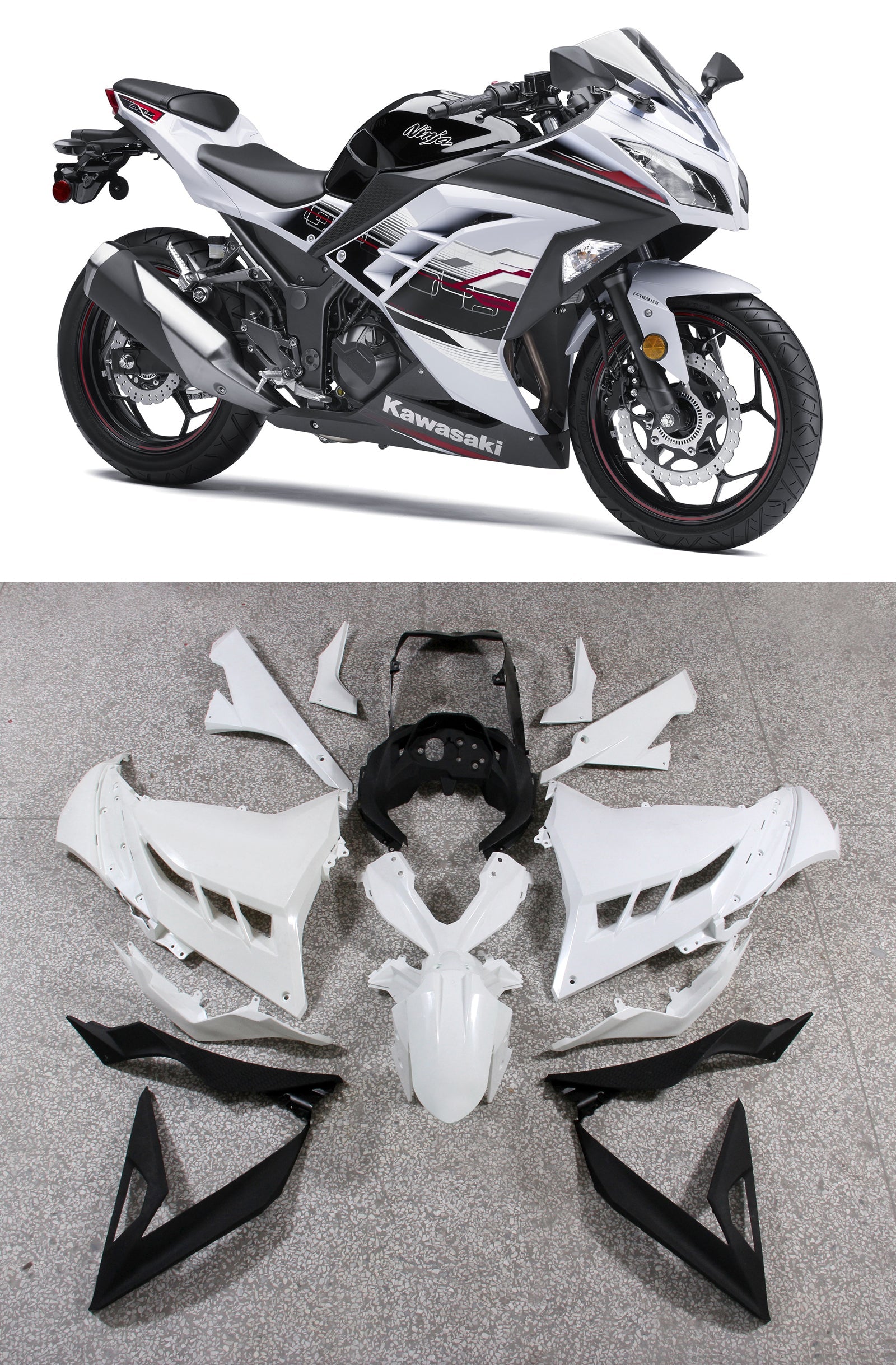 2013-2017 Kawasaki EX300R White&Black Fairing Kit