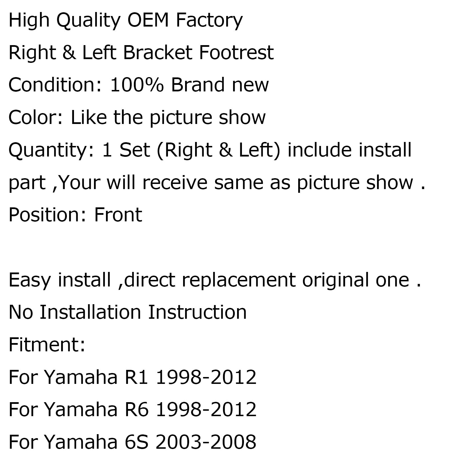 Repose-pieds pour pilote avant ou passager arrière, pour Yamaha R1 R6 98-12 R6S générique