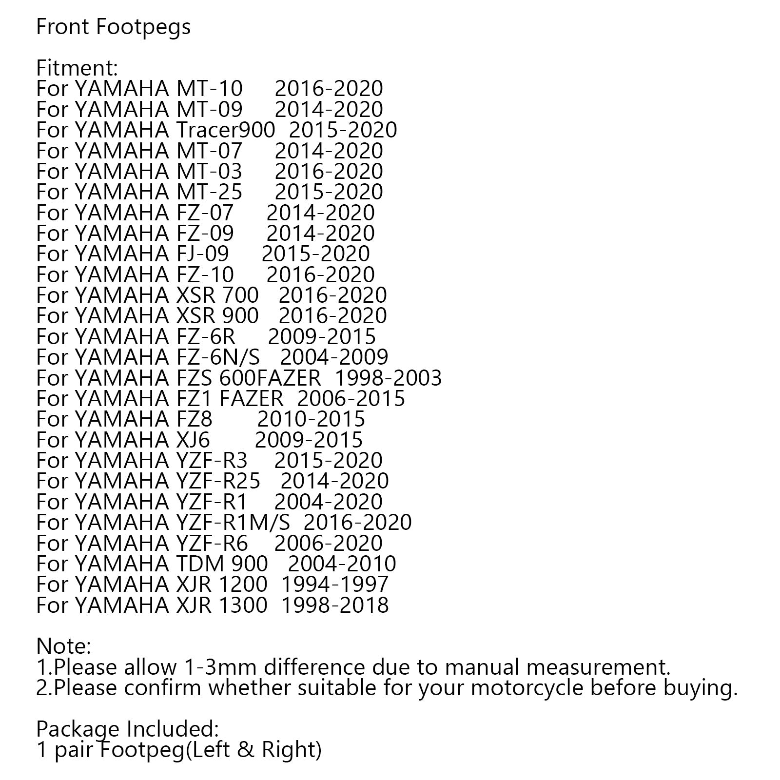 YAMAHA FZ-07 FZ-09 FJ-09 FZ-10 XSR 700 900 FZ8 Voetsteunen voor Voetsteun