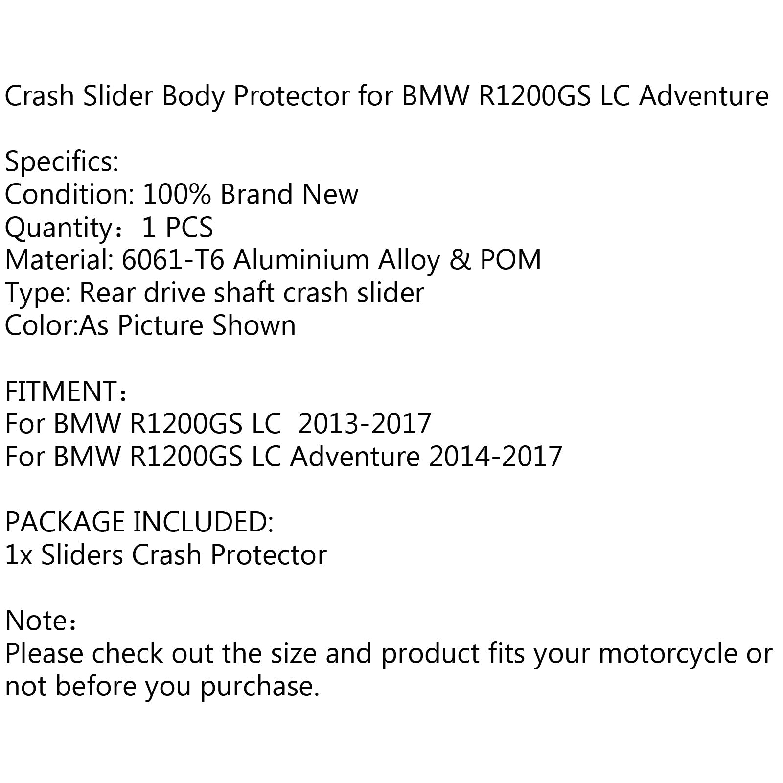 Protecteur de curseur de Crash de Cardan de boîtier d'entraînement arrière pour BMW R1200GS LC ADV 13-17 générique