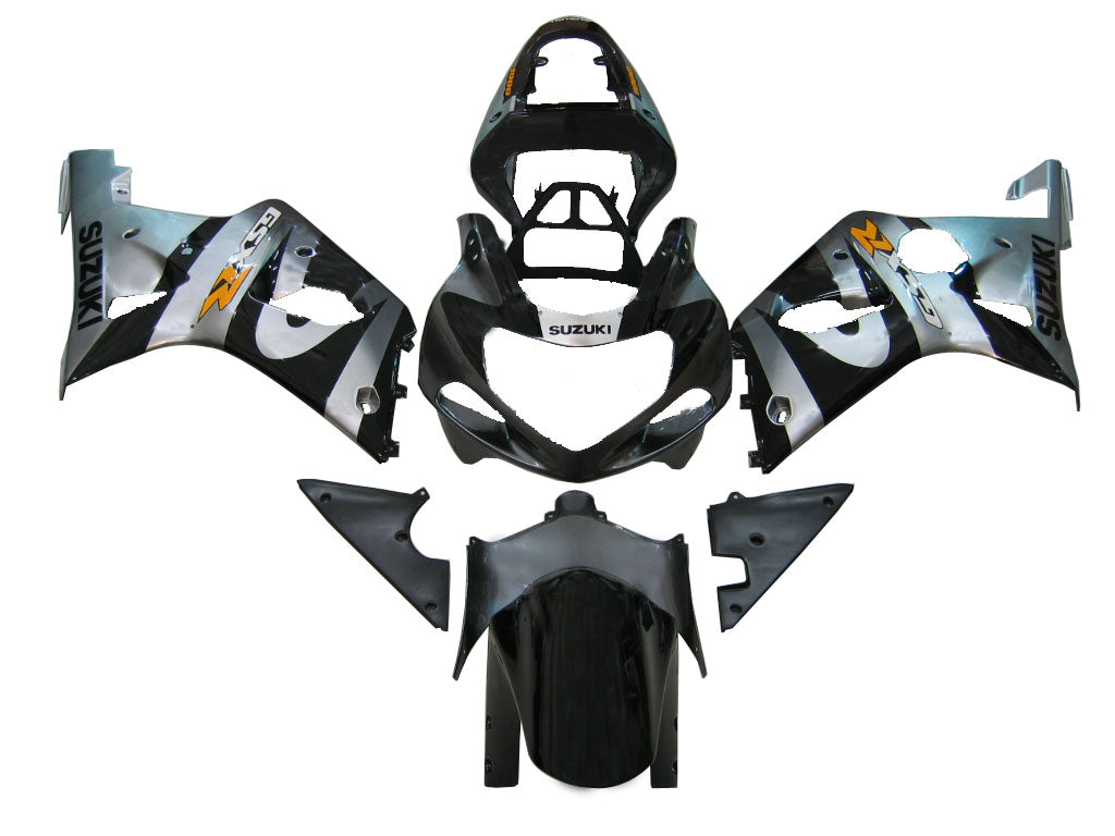 2000-2002 Suzuki GSXR 1000 Silver & Black Racing Amotopart Fairings