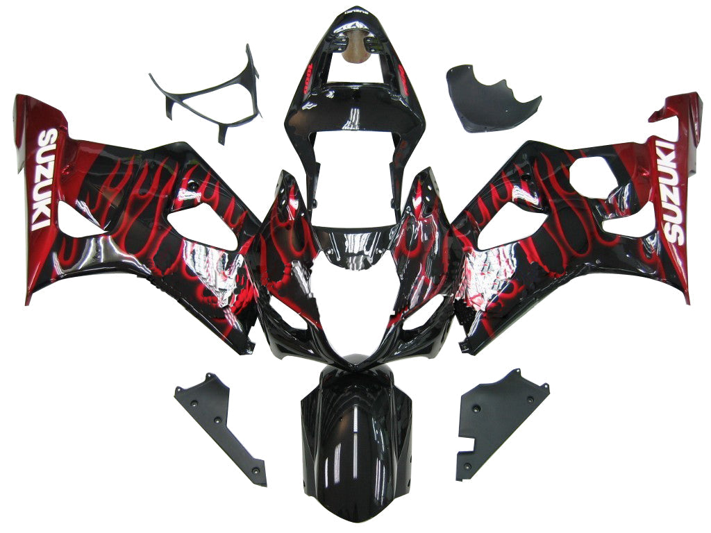 2003-2004 Suzuki GSXR 1000 Black & Red Flame Suzuki Racing Fairings Generic