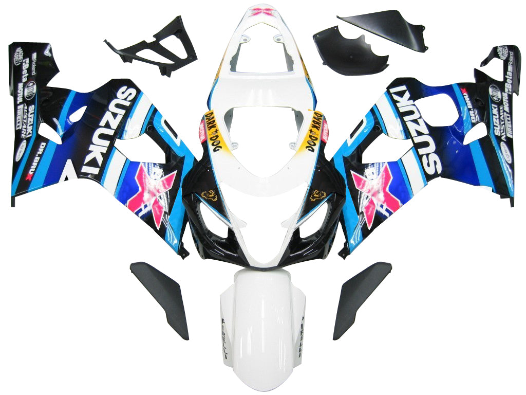 2004-2005 GSXR 600/750 White Blue Bodywork Fairing ABS Injection Molded Plastics Set Generic