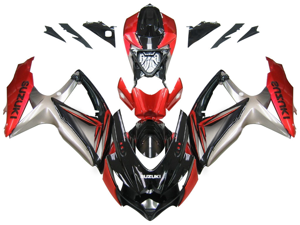 Carenados de carreras Suzuki GSXR 600 750, color negro, rojo y plateado, 2008-2010, genéricos