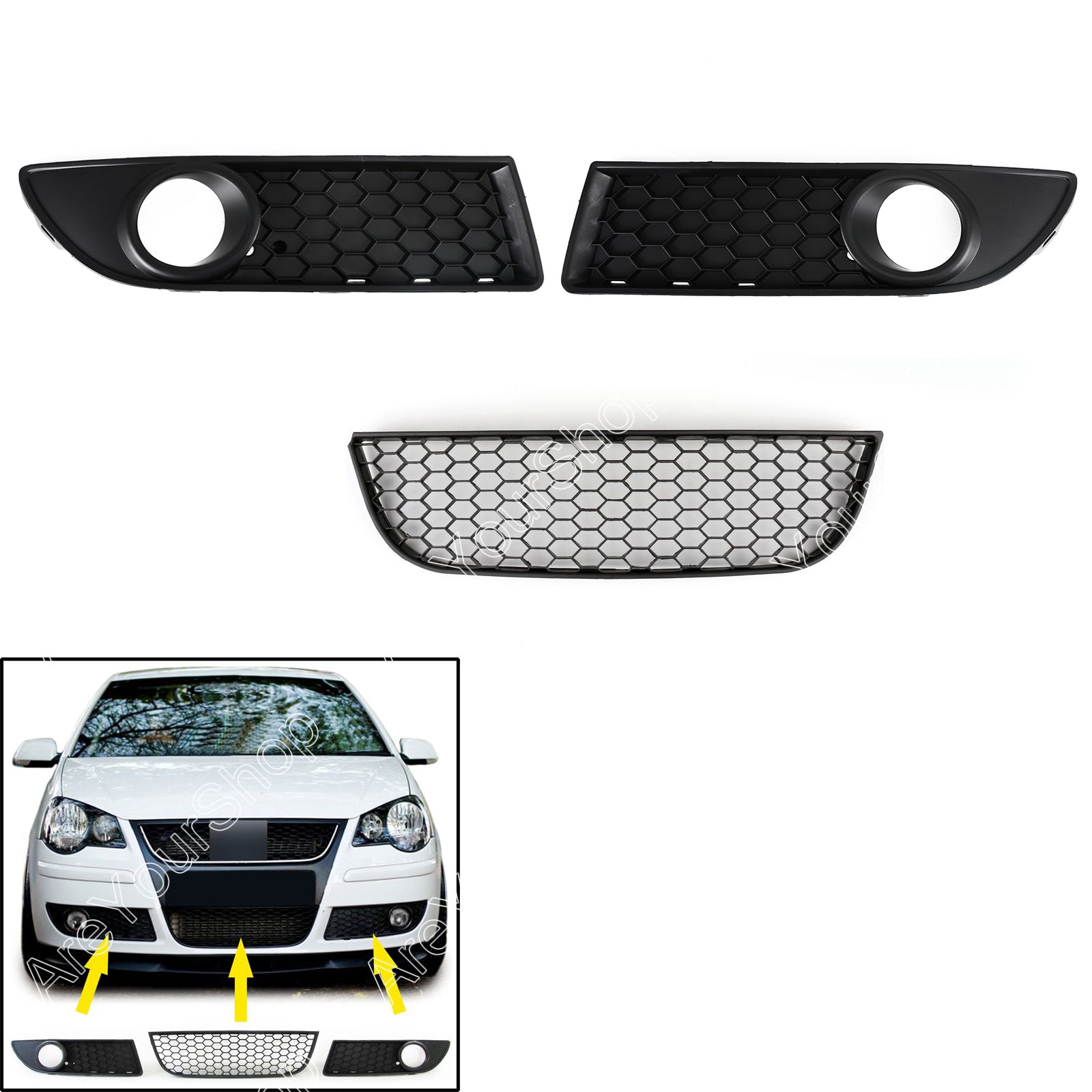 Calandre inférieure avant style nid d'abeille VW Polo 9N3 GTI 2005-2009