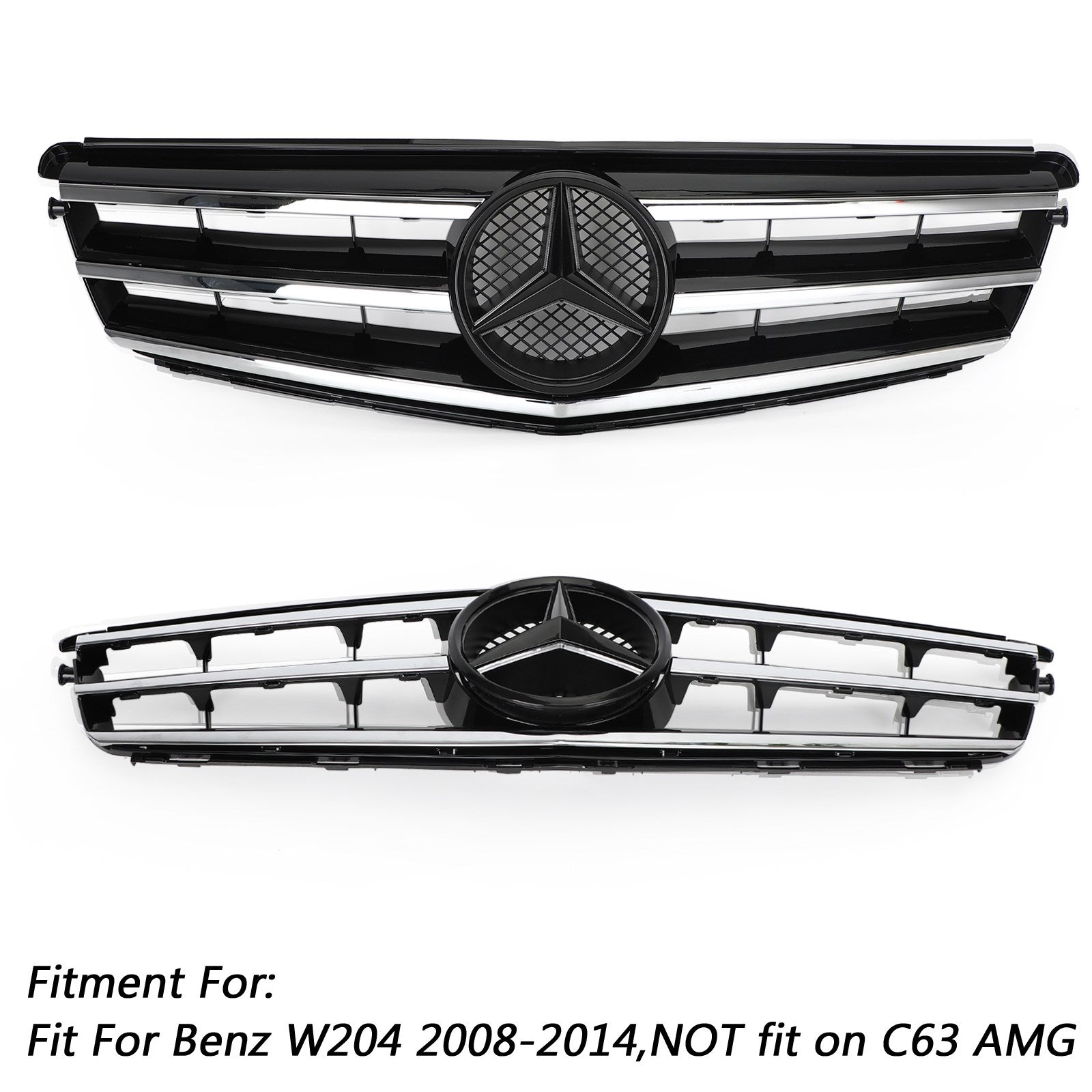 LED Black Chrome Front Grill Grille Fit Benz C Class W204 C300 C350 2008-2014