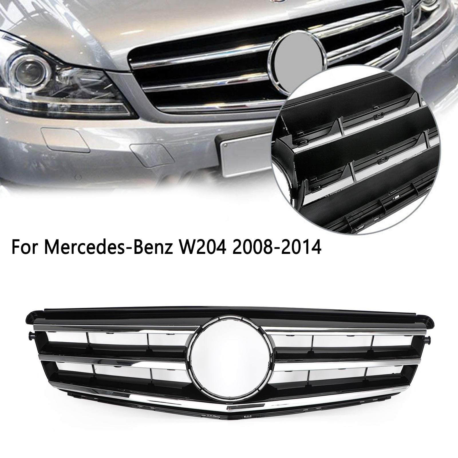 LED Black Chrome Front Grill Grille Fit Benz C Class W204 C300 C350 2008-2014