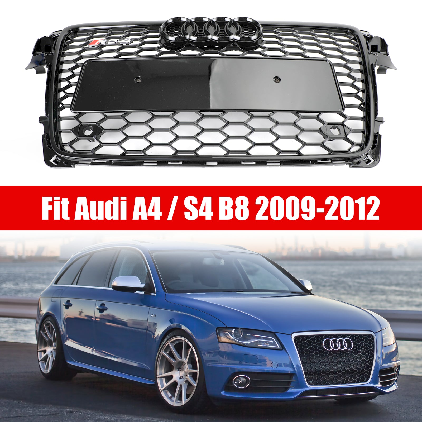 2009-2012 Audi A4/S4 B8 RS4 Style Honeycomb Sport Mesh Hex Grille Grill