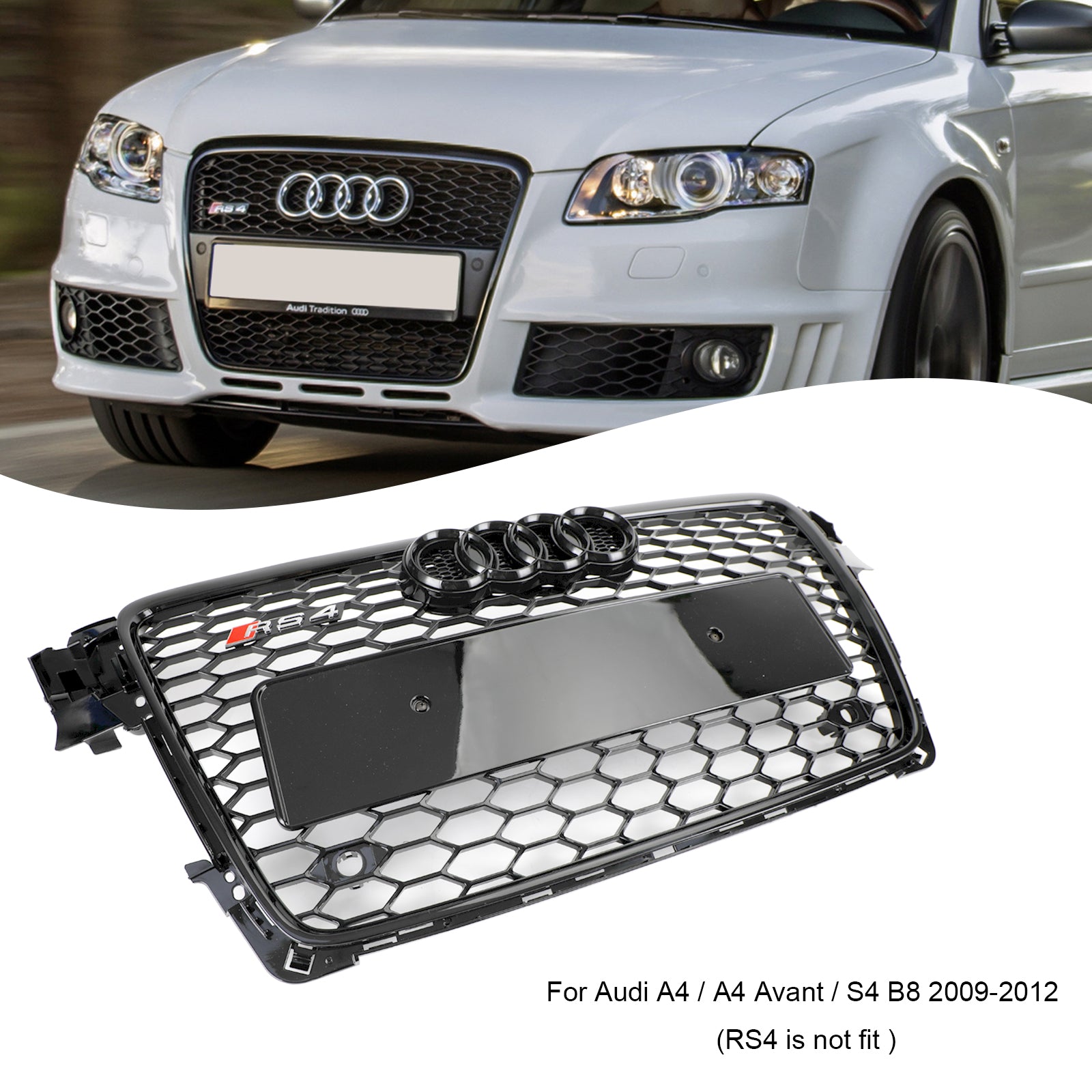 2009-2012 Audi A4/S4 B8 RS4 Stijl Honingraat Sport Mesh Hex Grille Grill