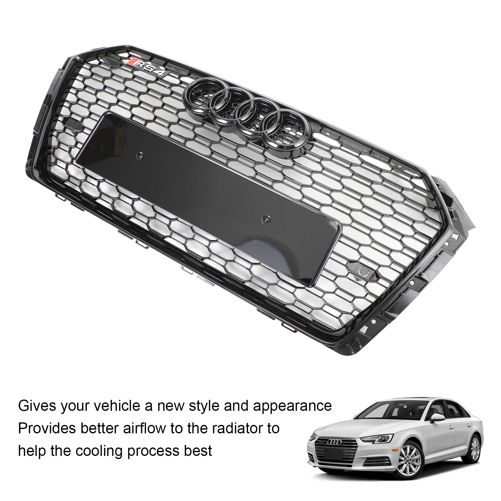 2017-2019 Audi A4/S4 B9 RS4 Style Honeycomb Mesh Hex Grille Grill Black