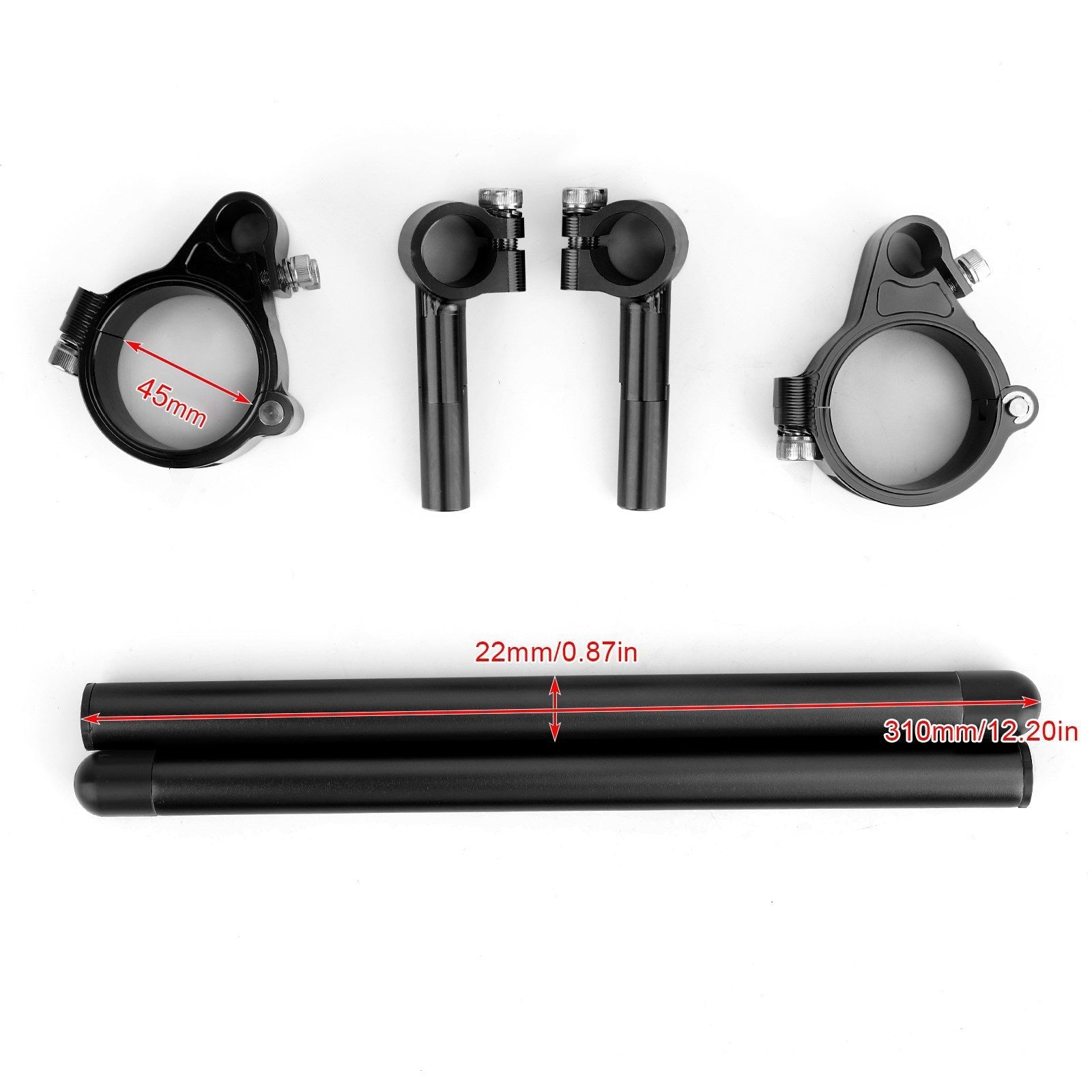 Universal Adjustable Rotatable CNC Billet Clip Ons Fork Tube Handlebar Kit 45mm Black