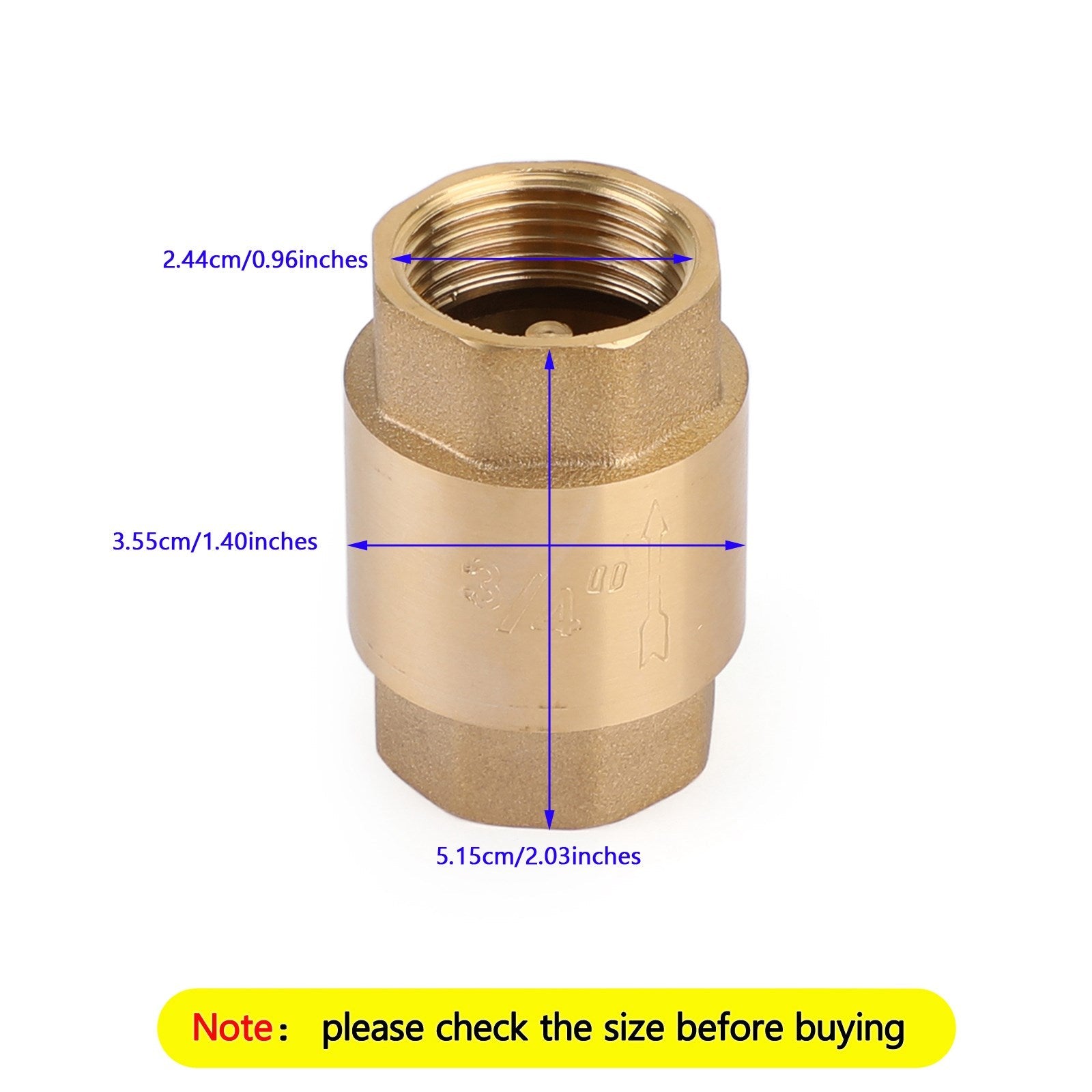 Clapet anti-retour en ligne DN15/DN20 NPT, en laiton, à ressort, en ligne, 200PSI