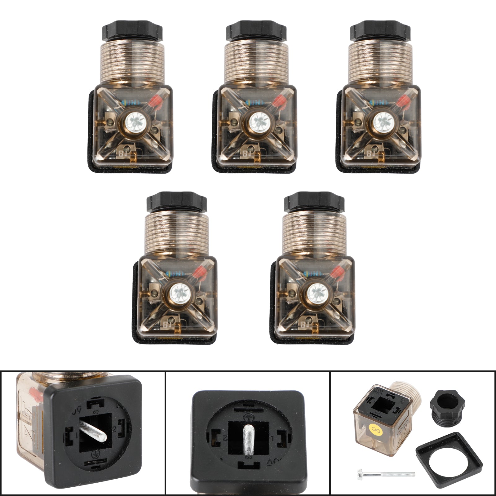 5Pcs Transparent Solenoid Valve Coil 4 Pin Plug Connector Voltage Accessories