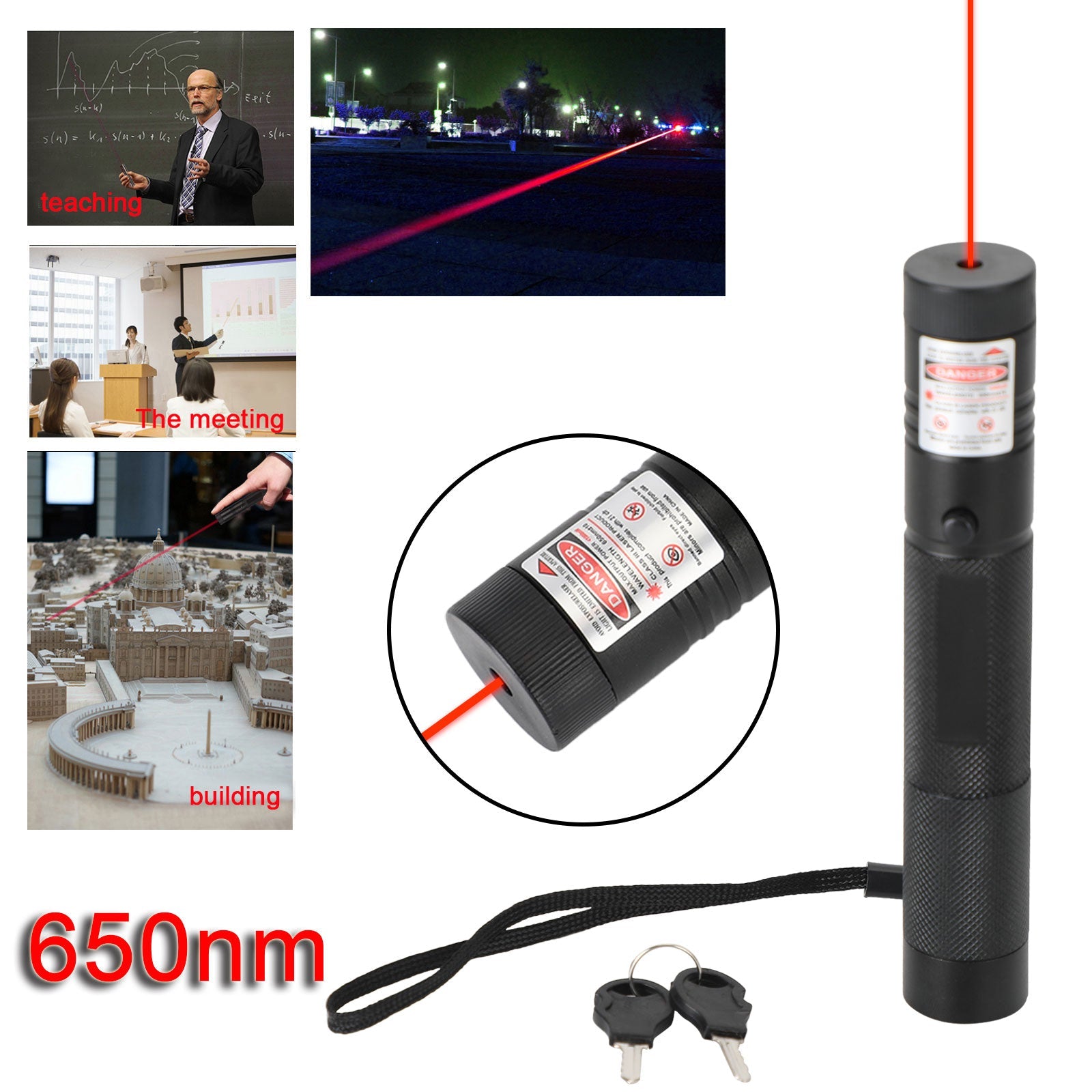 Rechargeable 900 Miles Red Laser Pointer Lazer Pen 650nm Visible Beam