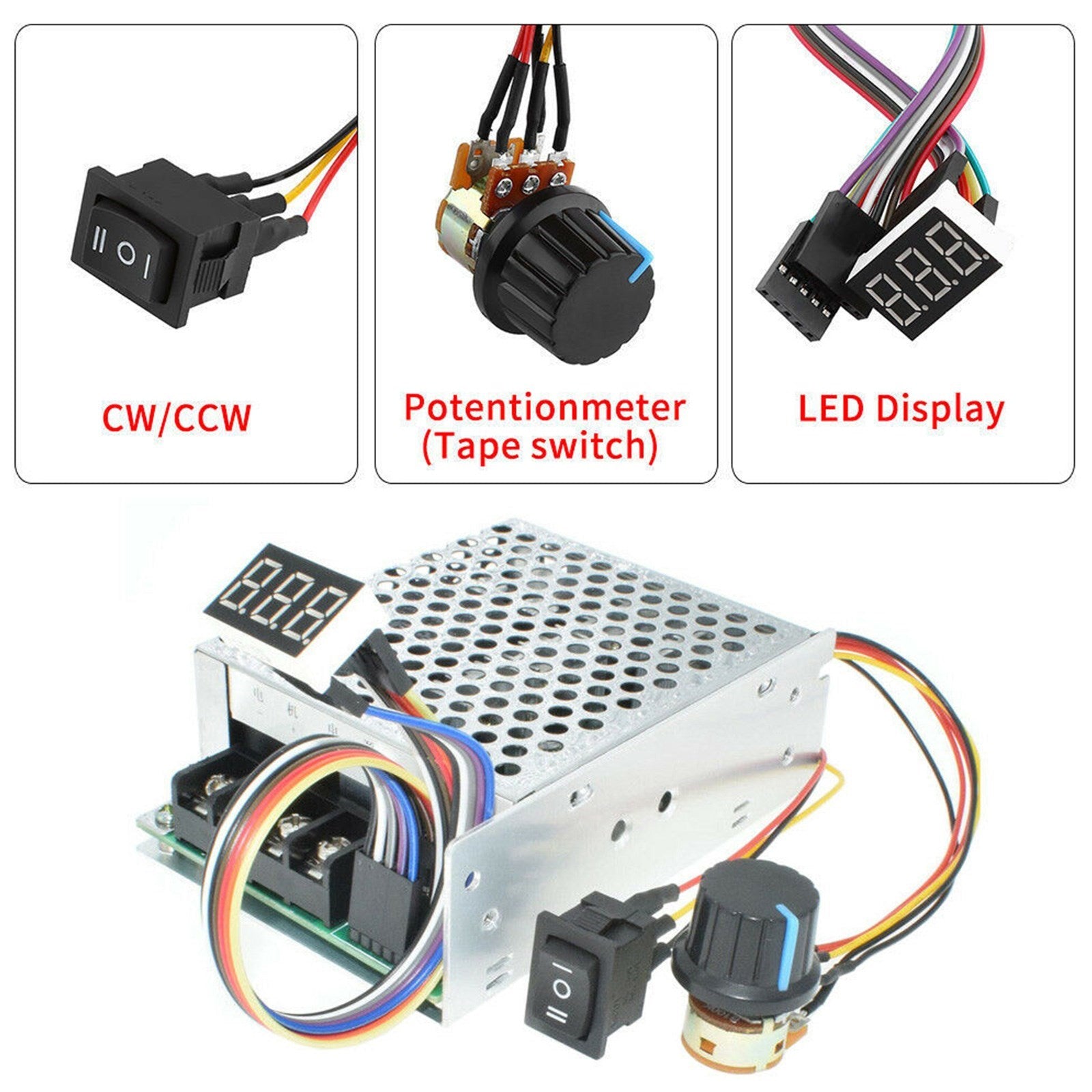 Contrôleur de vitesse de moteur PWM DC 10-55V MAX 60A CW CCW réversible 12V 24V 36V