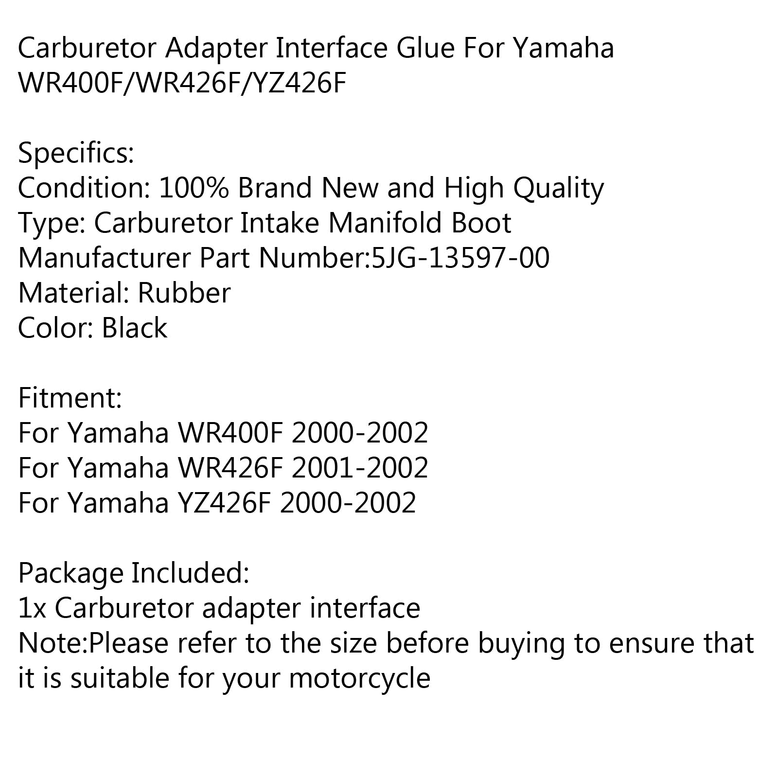 Support de carburateur, collecteur d'admission, démarrage pour Yamaha YZ426F WR400F 2000 – 2002 WR426F générique