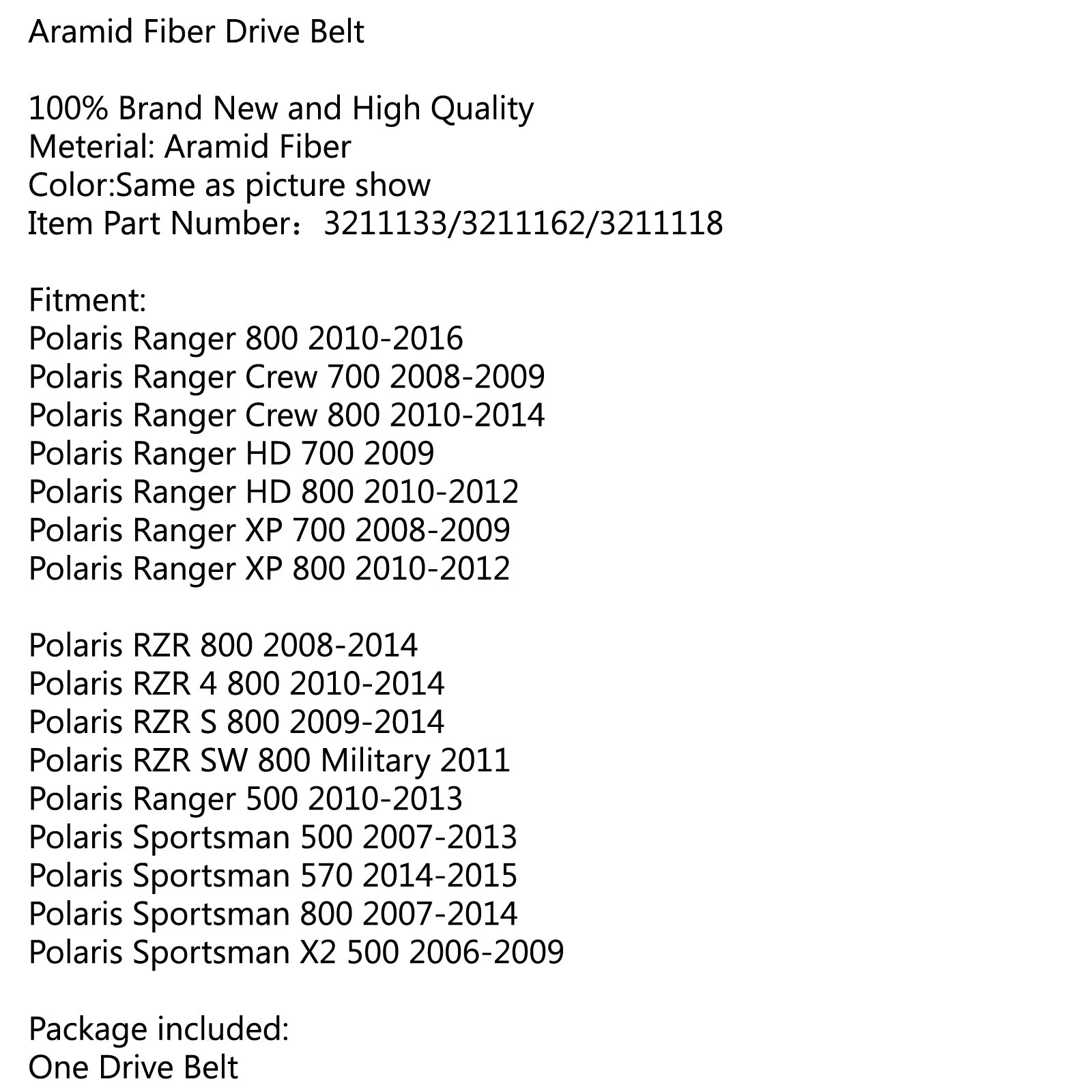 Courroie d'entraînement d'embrayage pour Polaris ATV UTV RZR 800 remplace # 3211133 3211118 3211162 générique