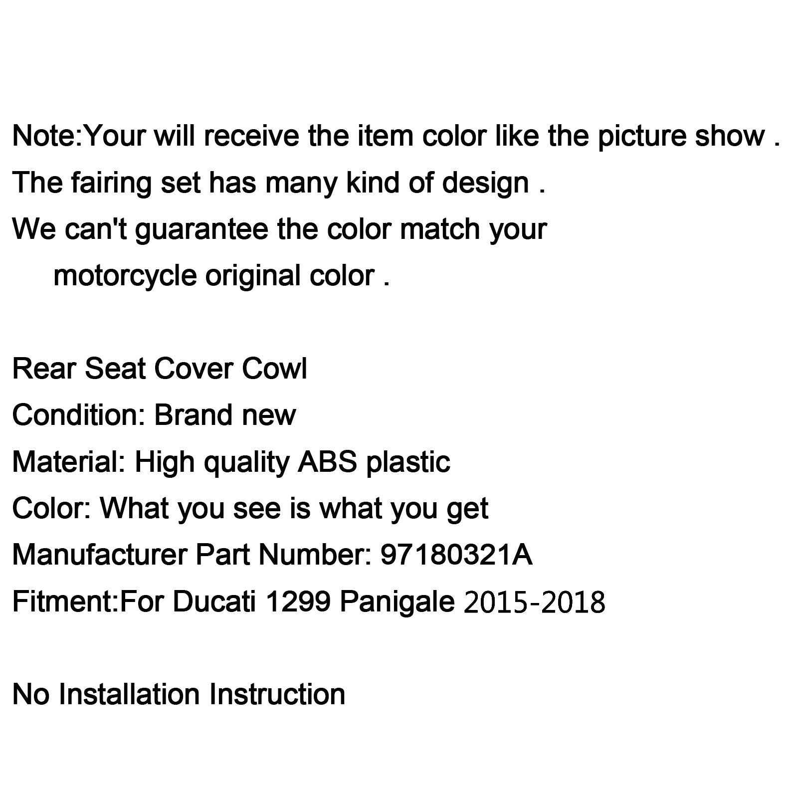 Achterlichten Solo Seat Cover Cowl Kuip voor 2015-2019 Ducati 959 1299 Panigale Generiek