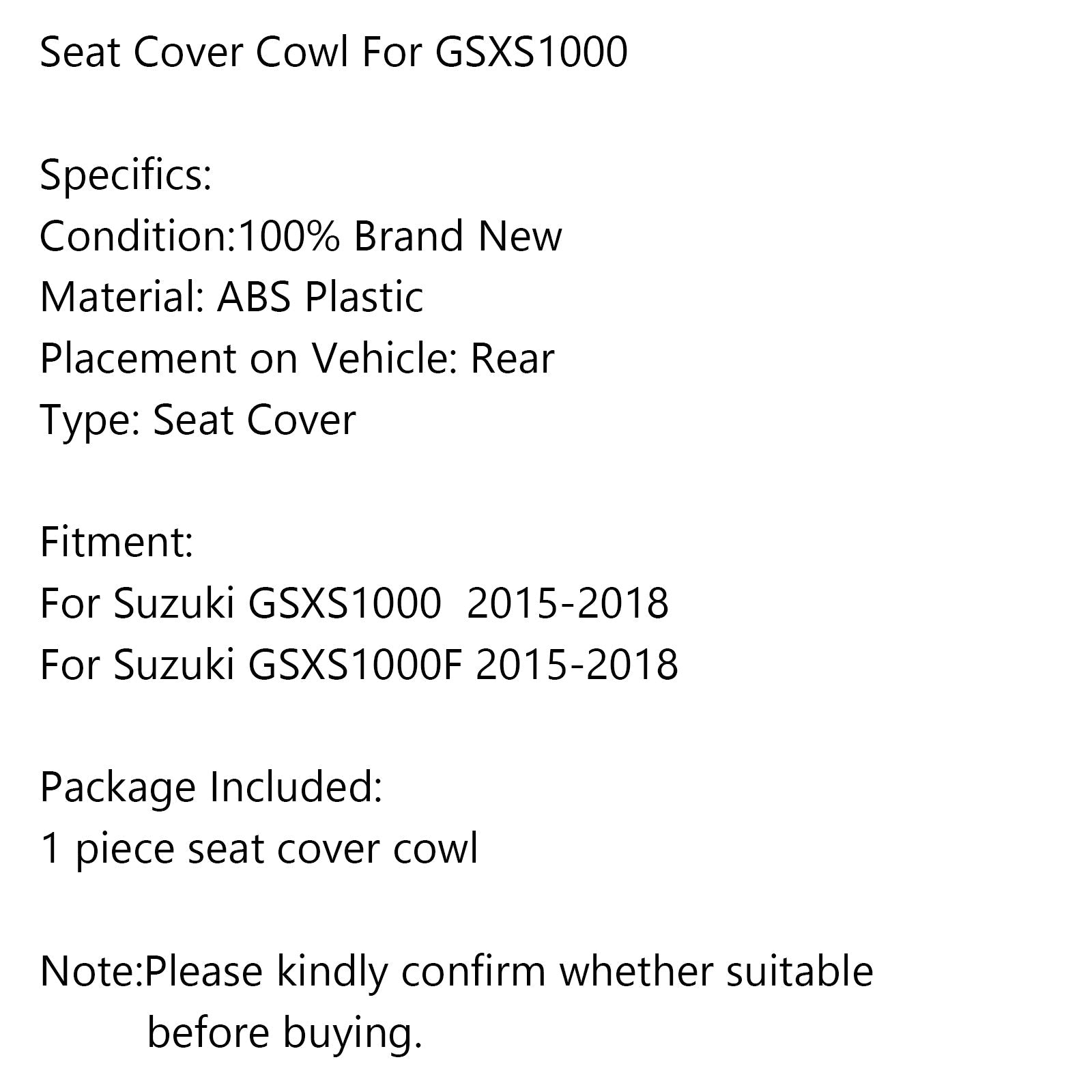 Carénage de capot de couverture de siège arrière en plastique ABS pour Suzuki GSXS1000 GSXS1000F 2015-2020 générique