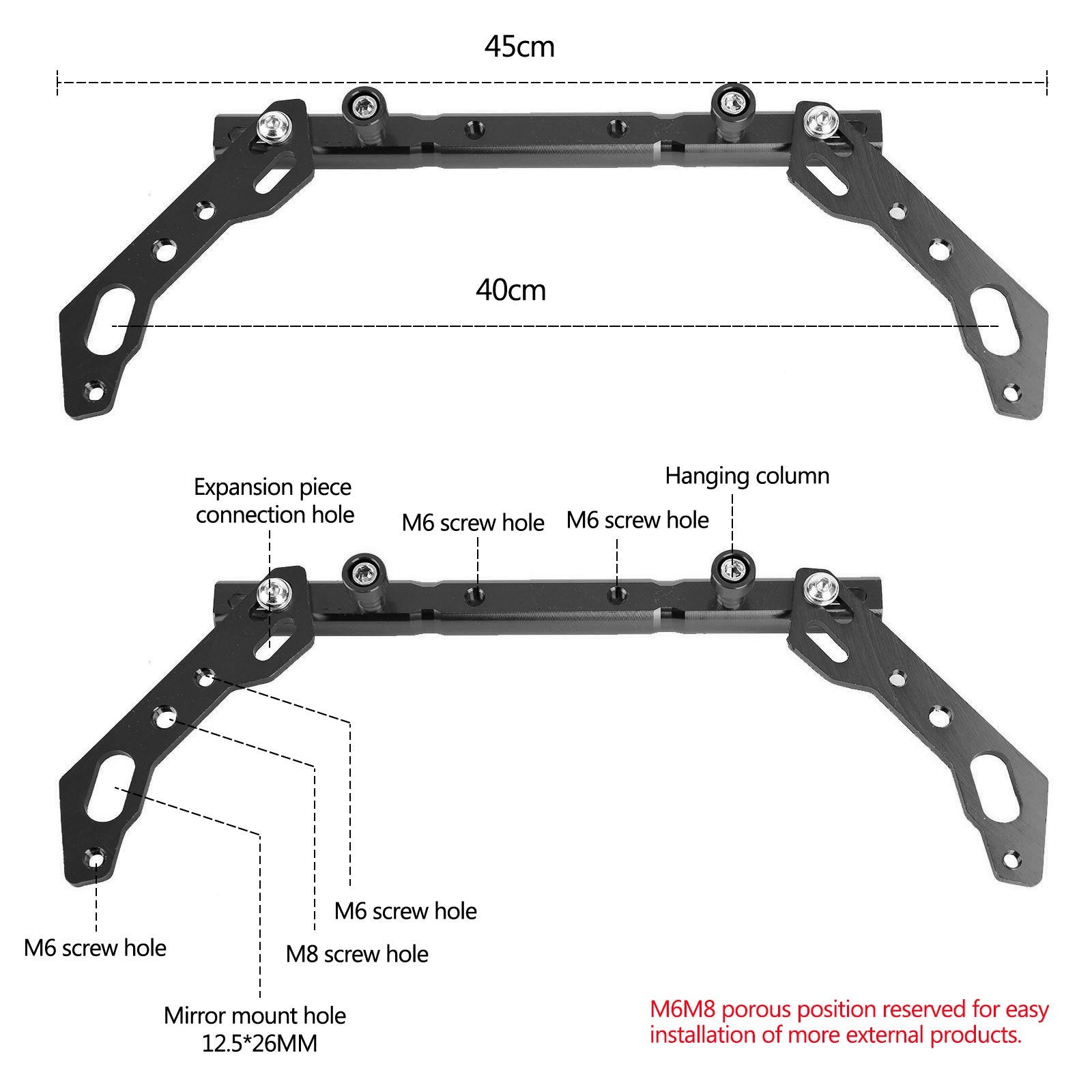 Barre de poignée croisée d'équilibre réglable Cnc, levier en aluminium noir, adapté au moteur générique