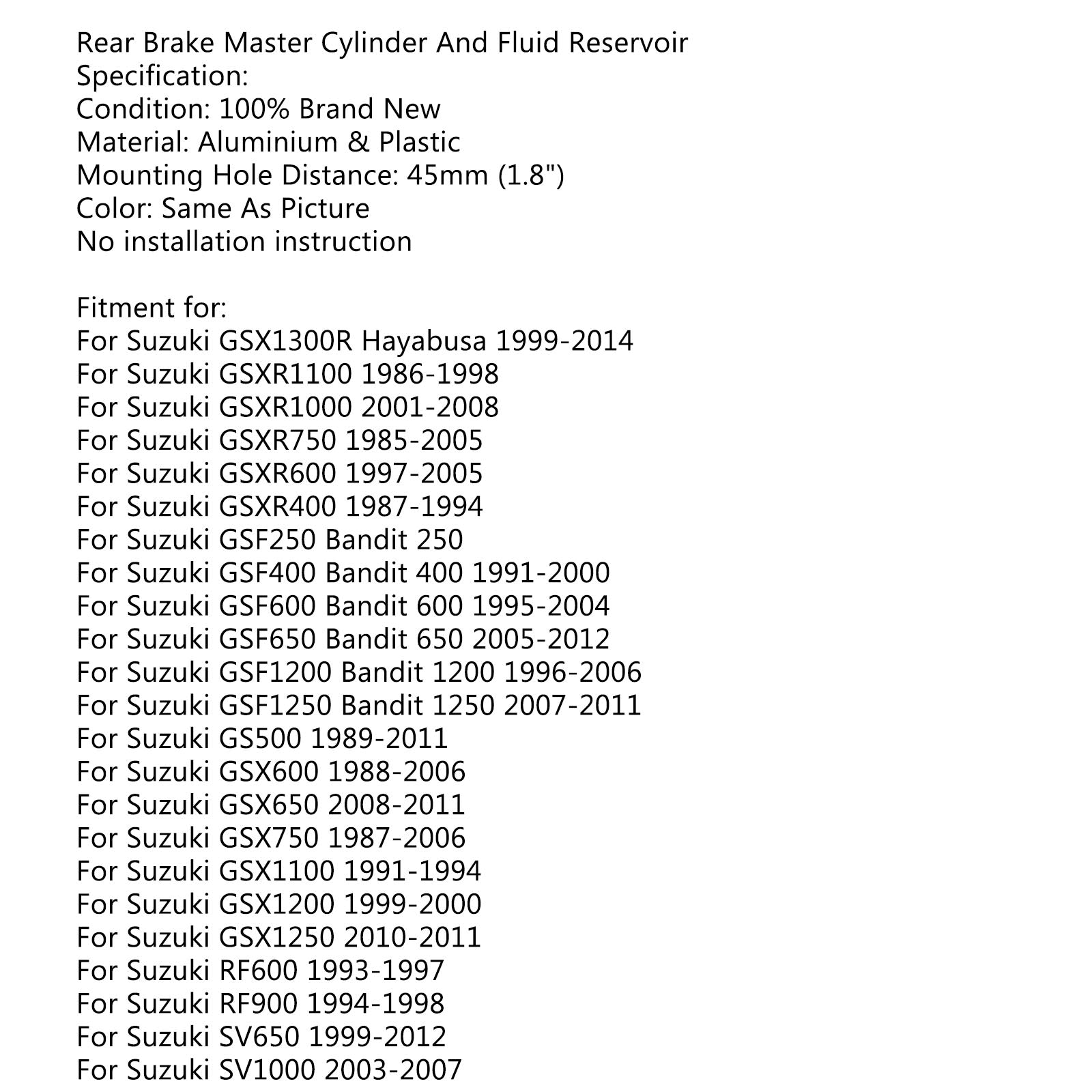 Réservoir de liquide de maître-cylindre de frein arrière, pour Suzuki GSX 750 06-10 GSX-R 1000 générique