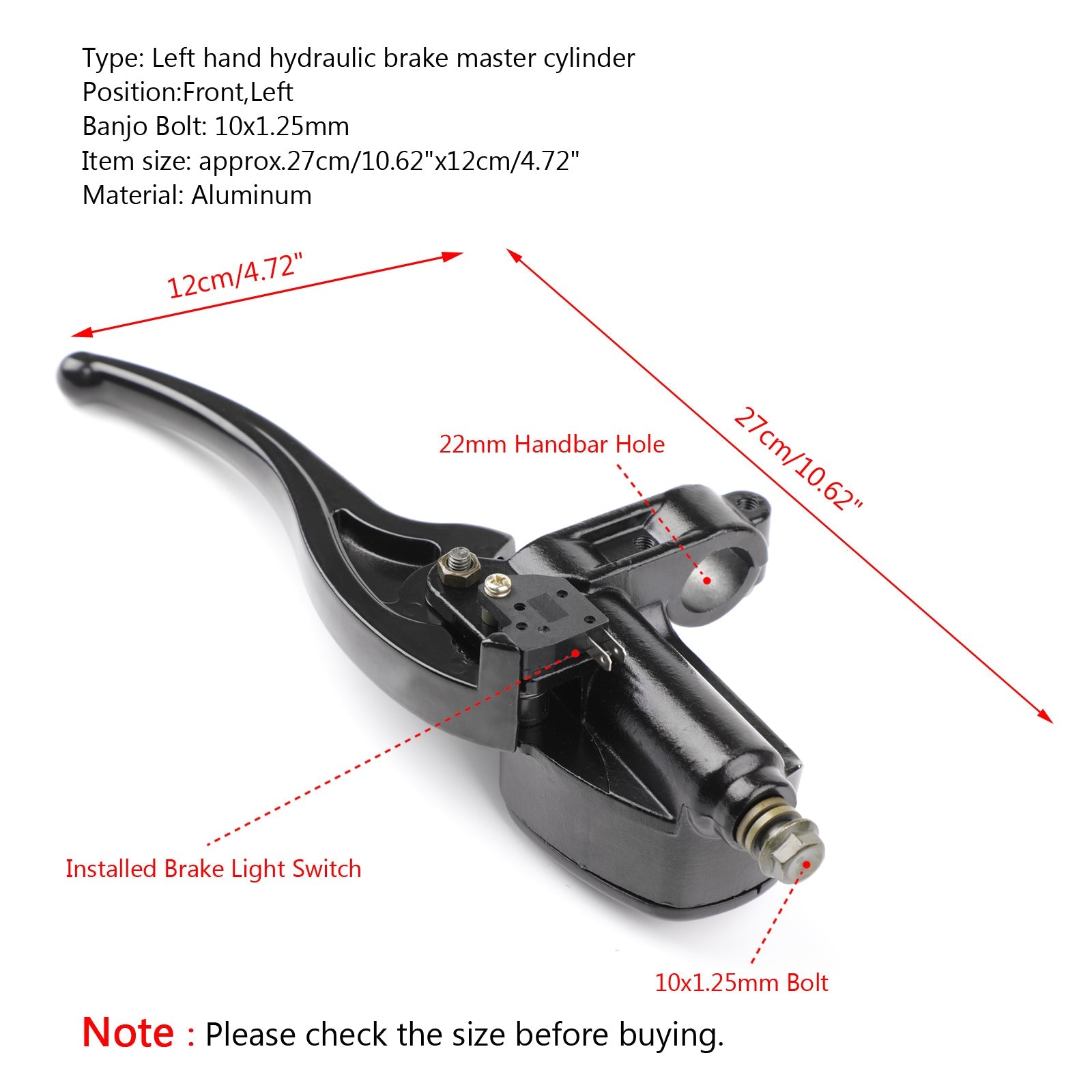 Front Left Brake Master Cylinder 22mm For Polaris Sportsman 400 500 600 700 800 Generic