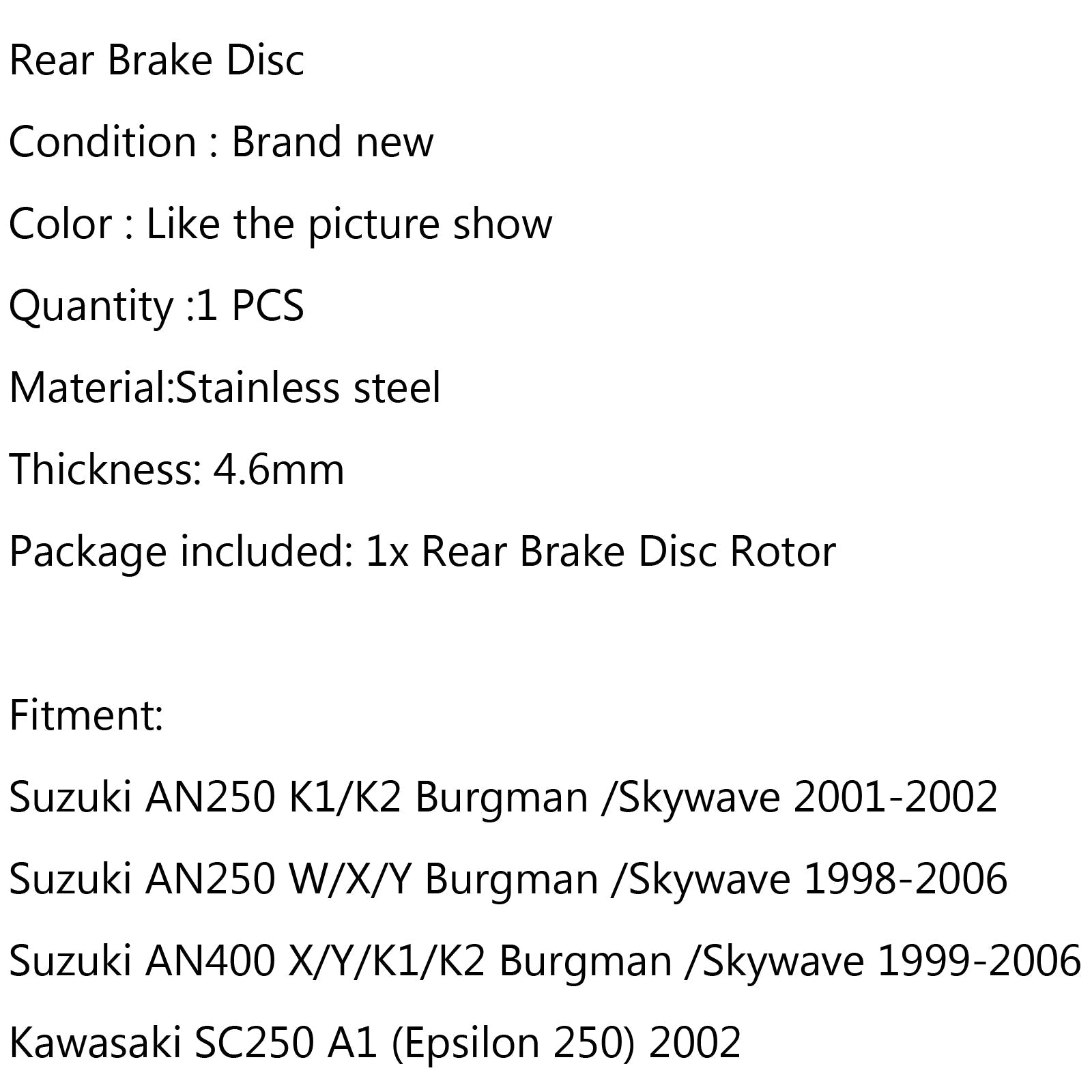 Rotor de disque de frein arrière, pour Suzuki AN 250 K1/K2 AN400 X/Y/K1/K2 Kawasaki SC250 générique