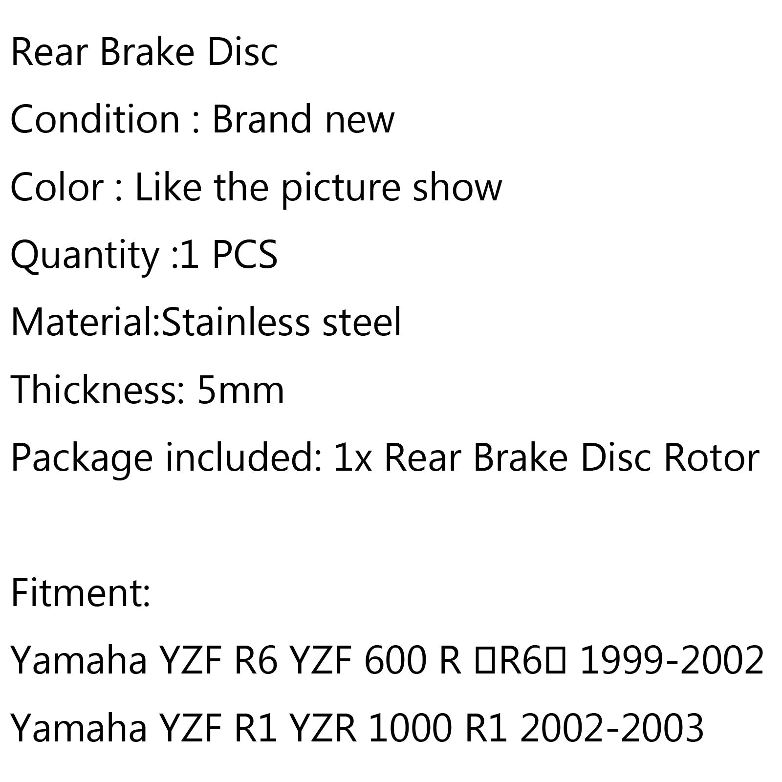 Rotor de disque de frein arrière, pour Yamaha YZF R6 YZF 600 R ?R6? 99-02 YZR 1000 R1 02-03 générique