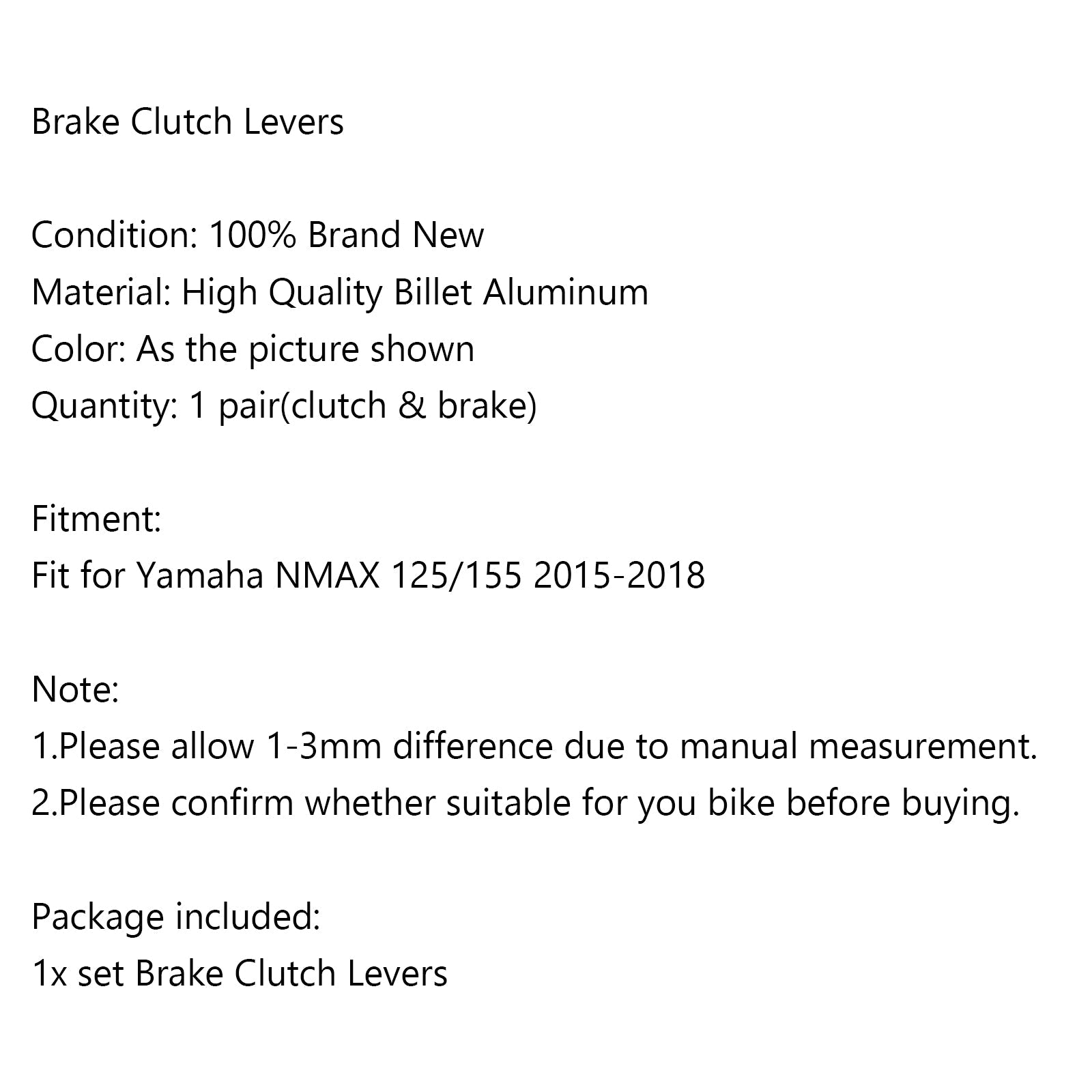 Links en rechts motorfiets aluminium remkoppelingshendels voor NMAX 125/155 2015-2018 generiek