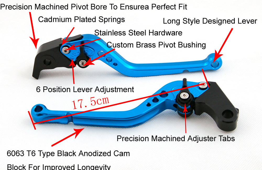 Leviers d'embrayage de frein longs pour Yamaha YZF R6 05-14 YZF R1 04-08 R6S noir générique