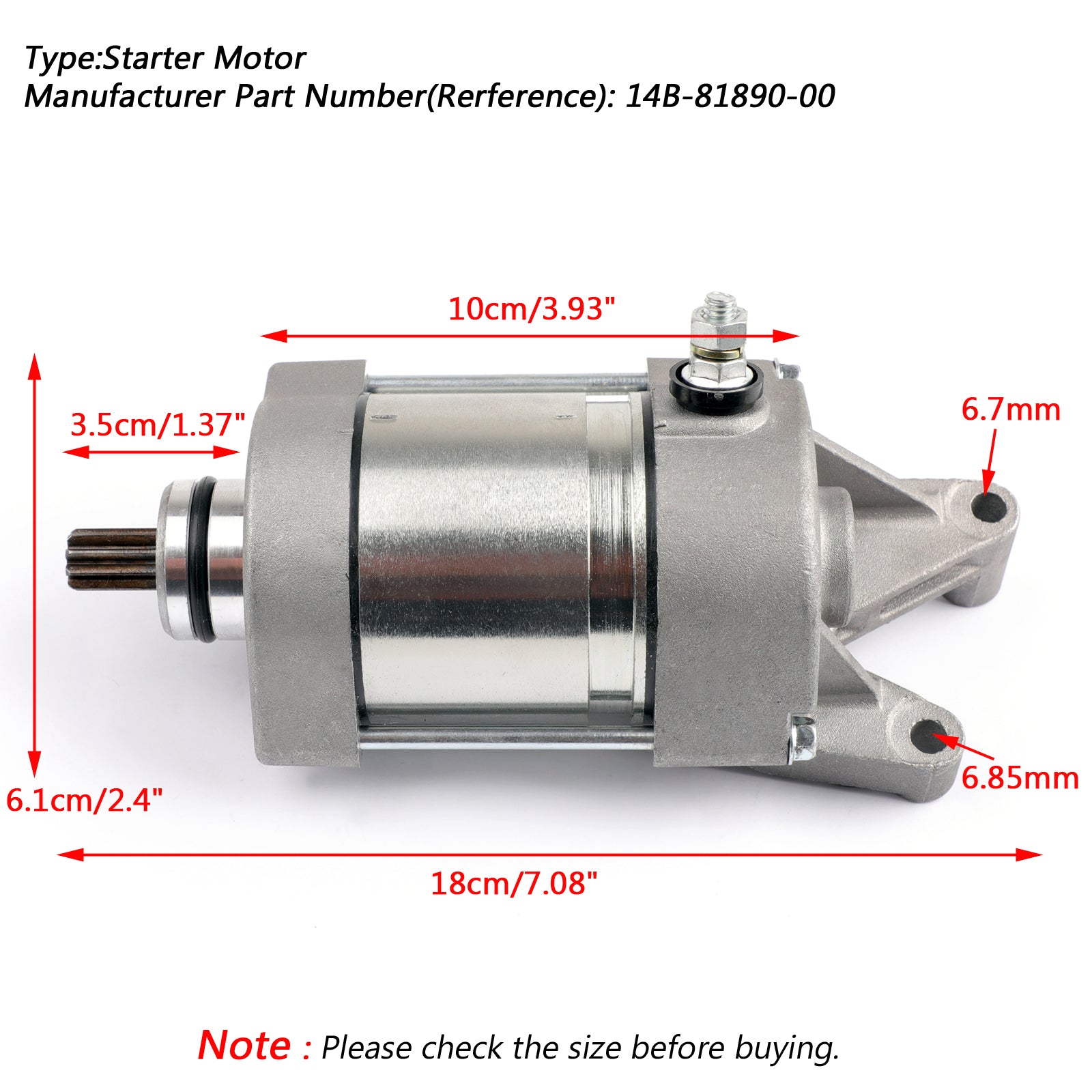 2009-2014 Yamaha YZF R1 R1 Starter Motor Engine Starting 14B-81890-00 Generic