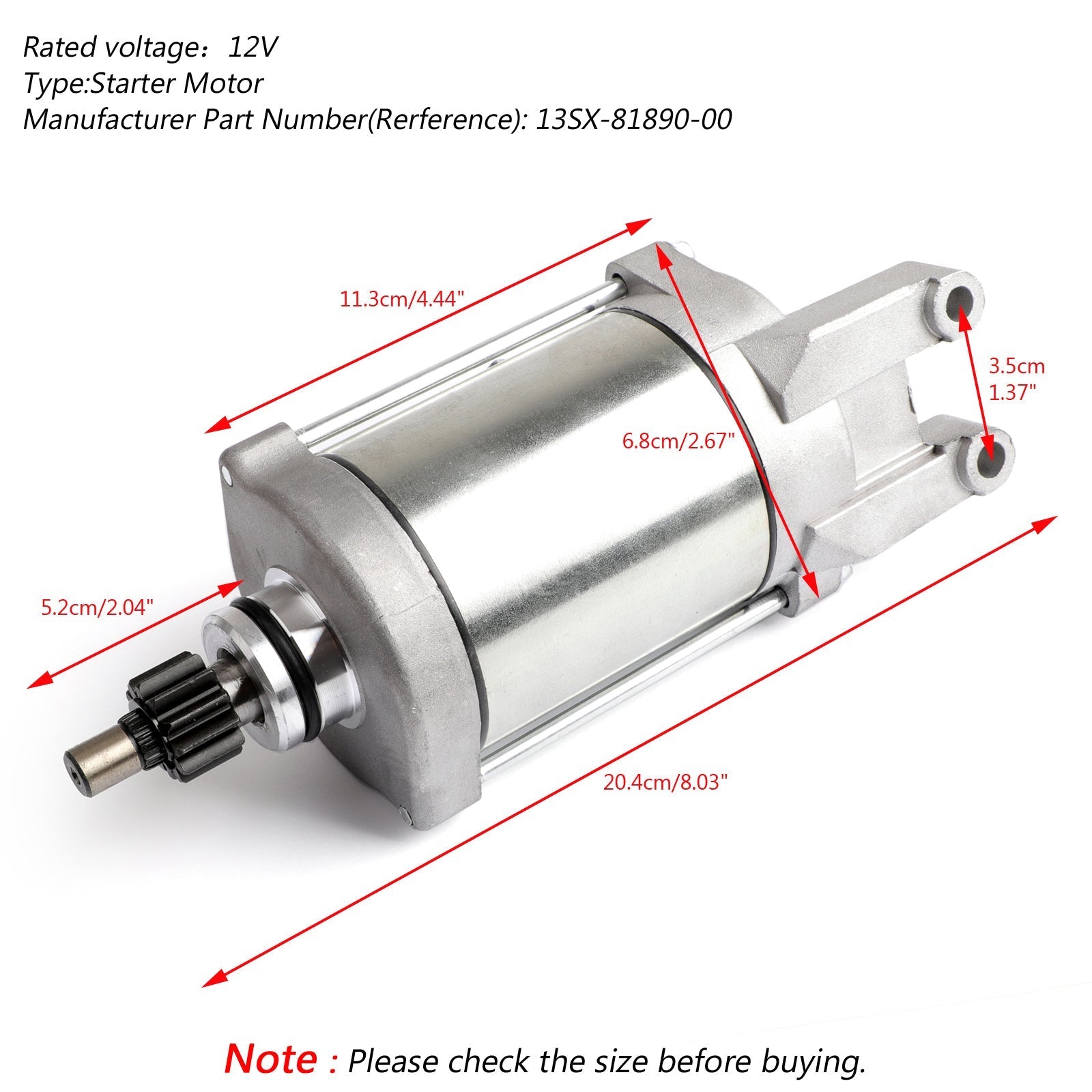 Startmotor voor Yamaha Atv Raptor Yfm660Rr Yfm660Rse Raptor 660R 2001-2000 Generiek