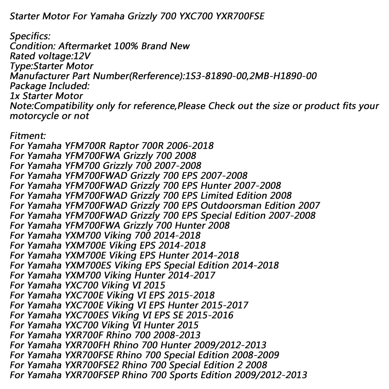 Nieuwe Startmotor Starten 9-Spline Fit Voor Yamaha 1S3-81890-00-00 2MB-H1890-00-00