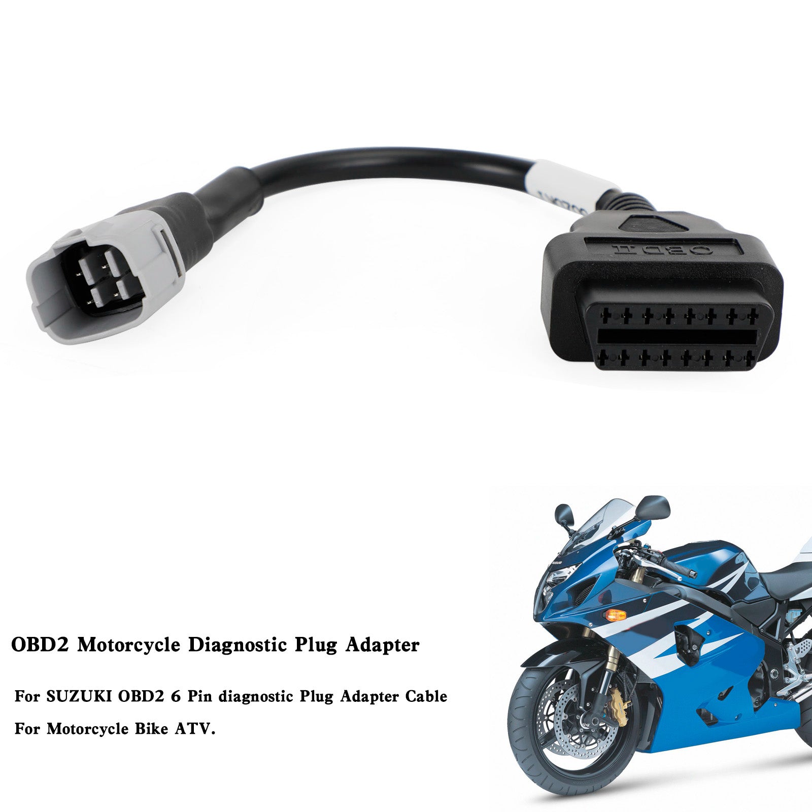 OBD2 6 Pin Diagnostic Plug Adapter For SUZUKI Motorcycle Scooter ATV Cable