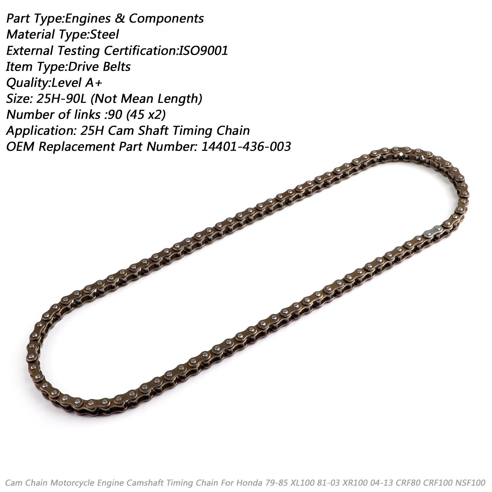 Timing Cam Chain 25H-90L For Honda NSF100 CRF100F XL100S CRF80F XR100R 79-13 Generic