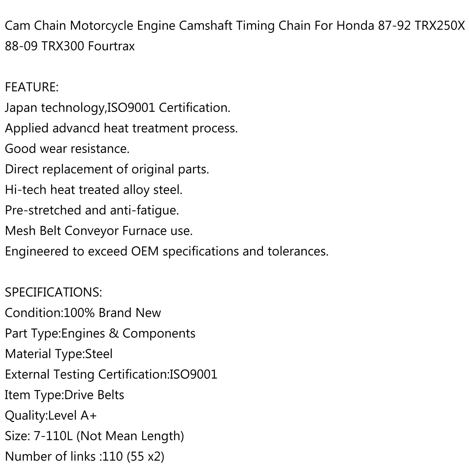 Timing Cam Chain Voor Honda TRX250X TRX300EX TRX300 250X 300EX 14401-HC0-003 Generiek