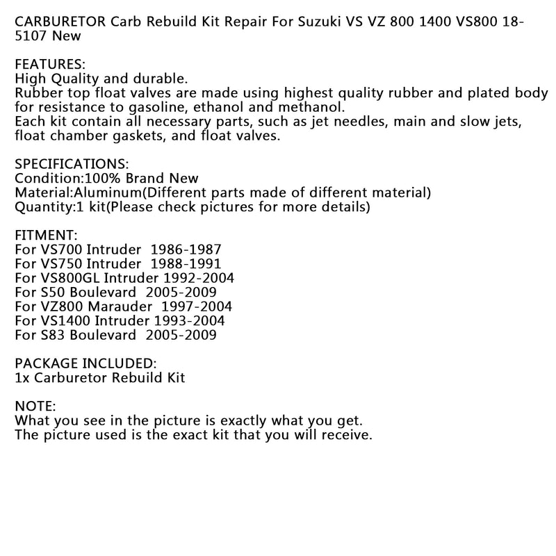 Carburetor Carb Rebuild Repair Kit For Suzuki VS VZ 800 1400 VS800 18-5107 New Generic