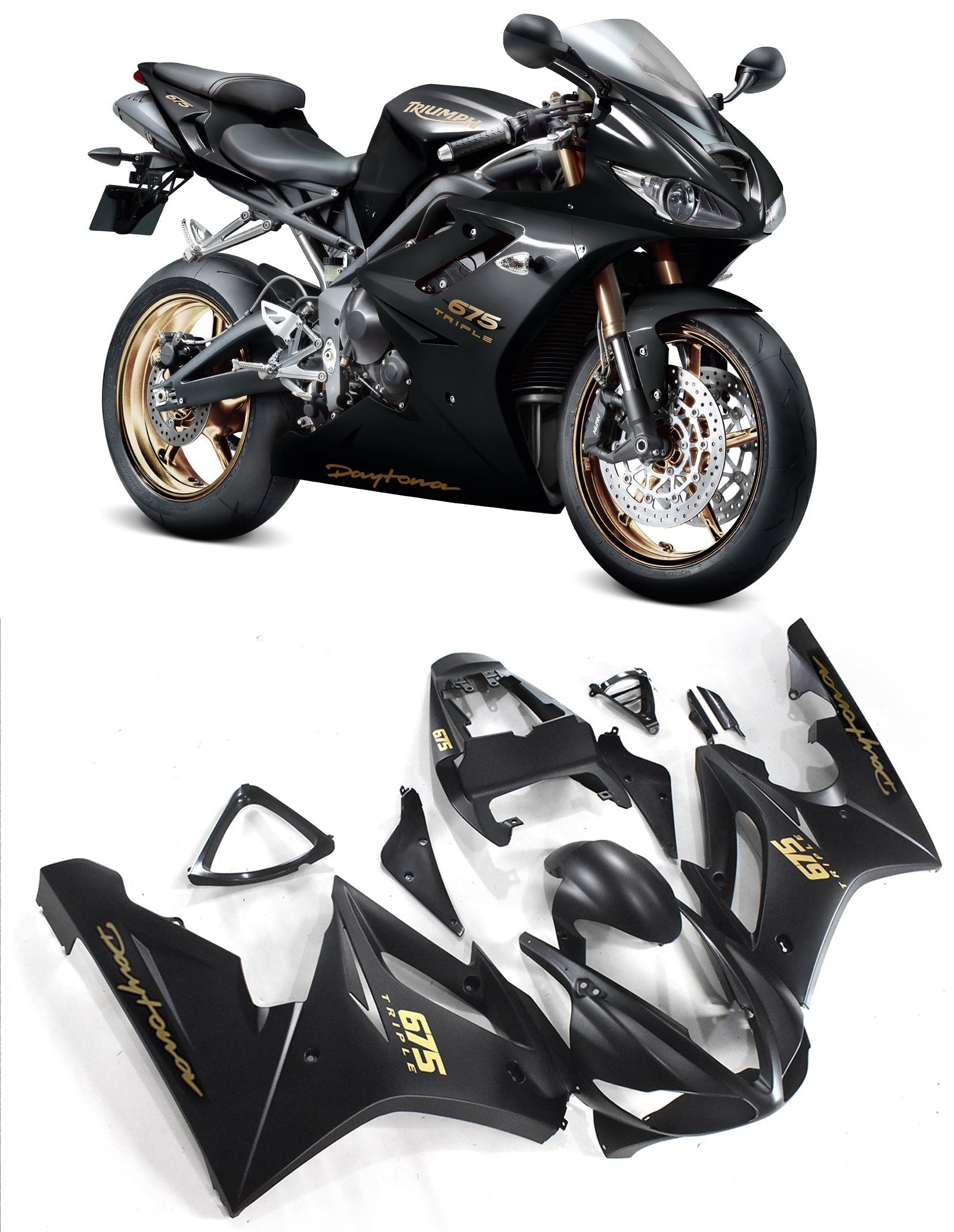 2009-2012 Triumph Daytona 675 Black Bodywork Fairing ABS Sprøytestøping Generisk