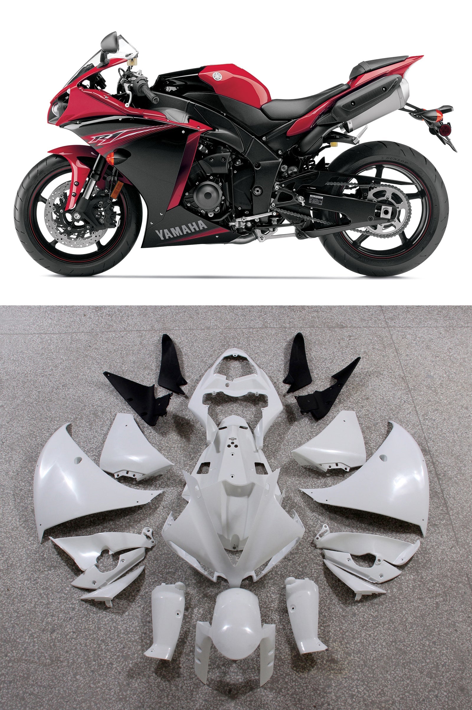 2012-2014 Yamaha YZF R1 Rojo Negro Racing Plásticos Genérico